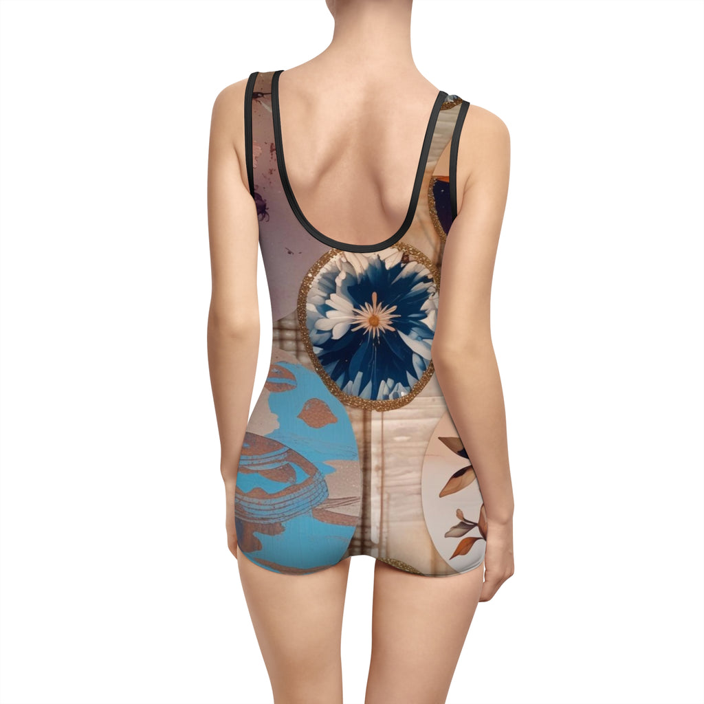 Swimsuit, Retro Floral Pattern Bathing Suit, 50s Vintage Swimwear, Summer Beach Wear, Women's One Piece Retro Style Swim Suit