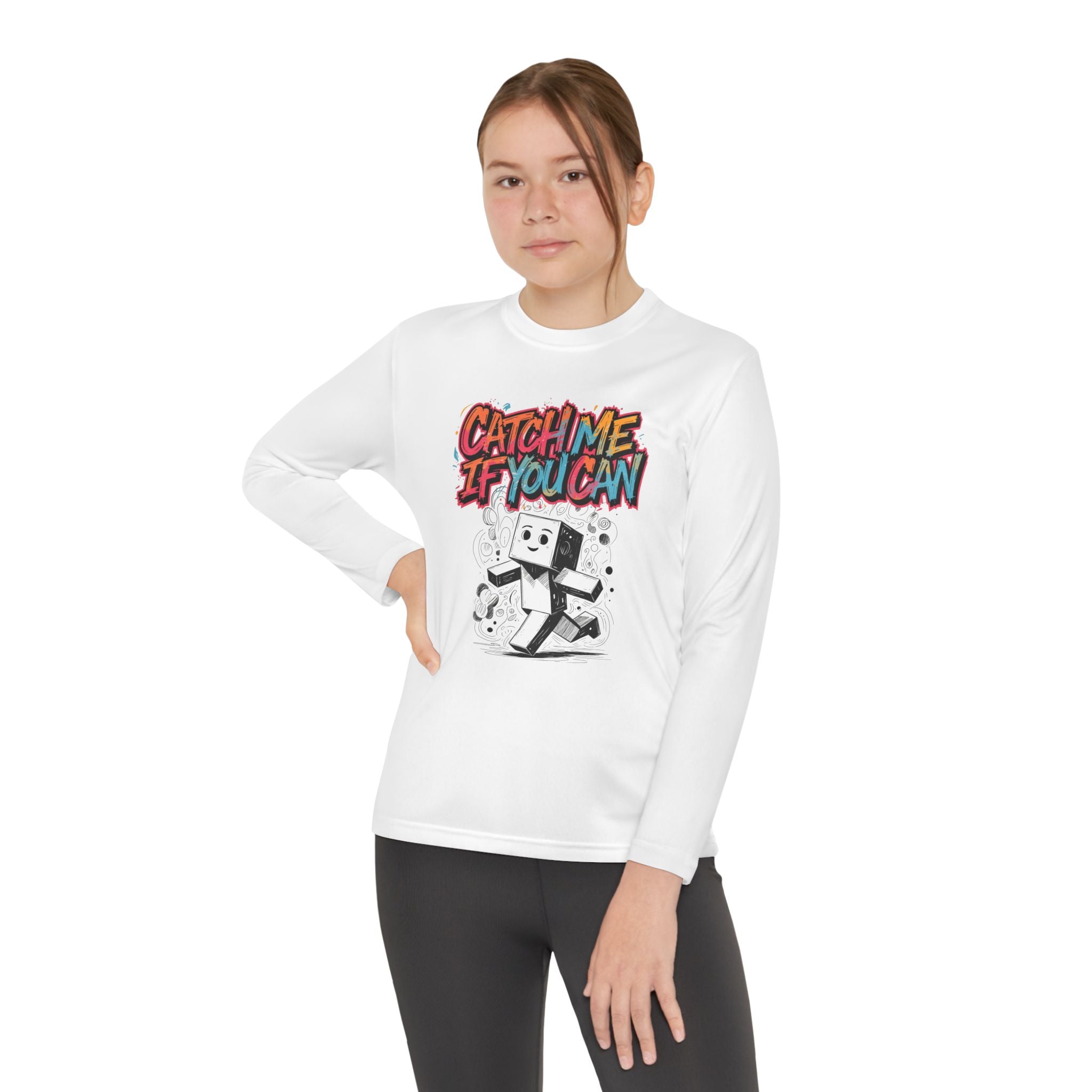 Youth Long Sleeve Tee - 'Catch Me If You Can' Graphic Shirt, Playful Activewear for Kids, Perfect Gift for Birthdays, Sports & Playtime