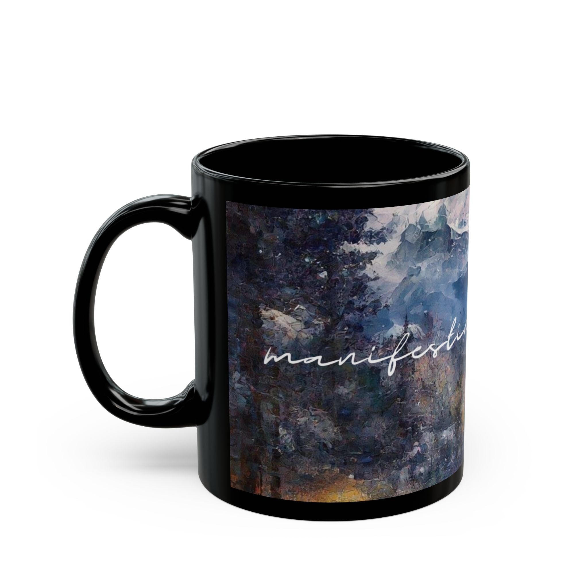 Manifesting Coffee Mug - Law of Attraction Black Ceramic Cup, Positive Affirmation Drinkware, Inspirational Gift, Motivational Quote Tea