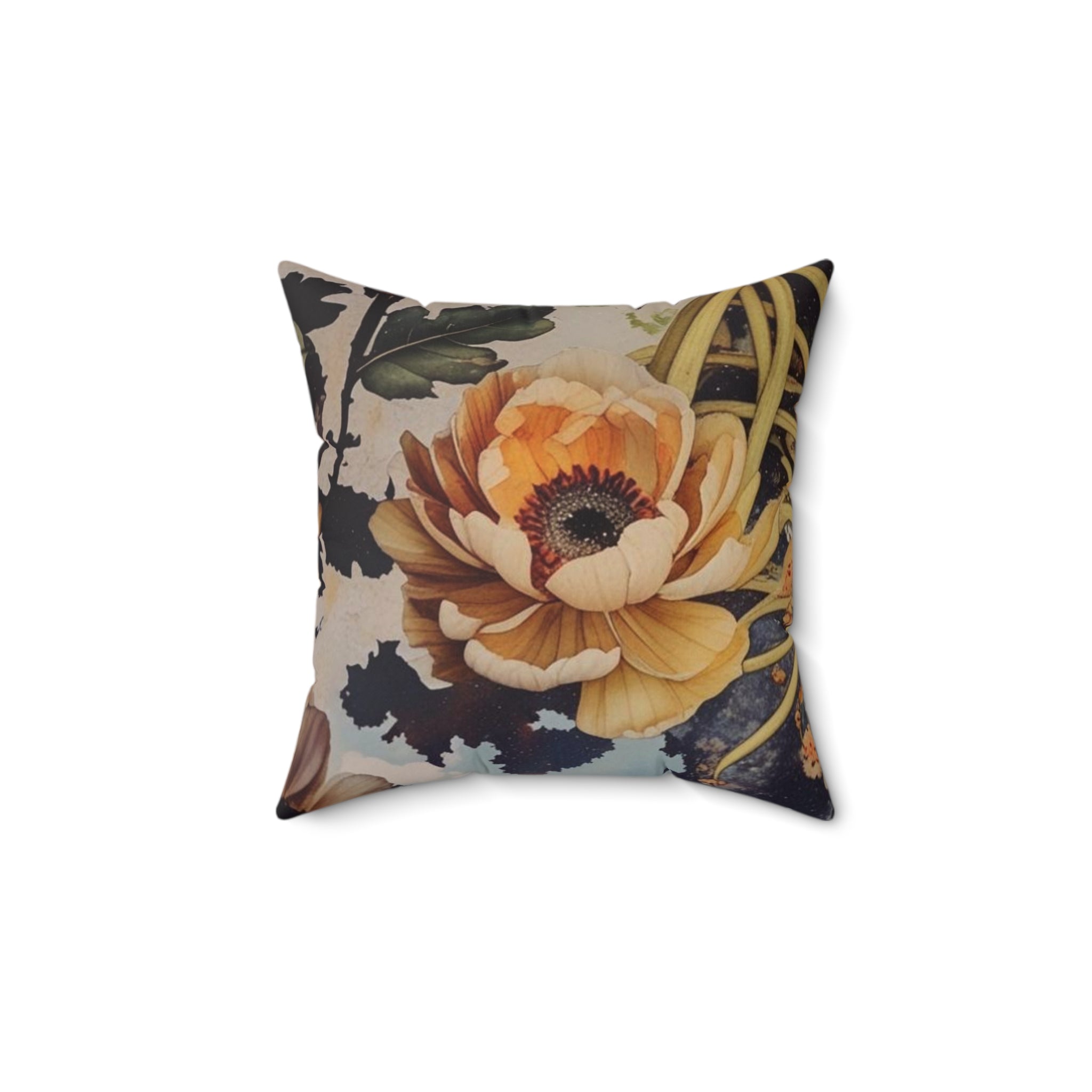 Floral Art Square Pillow | Boho Home Decor, Vintage Floral Cushion, Cozy Living Room Accent, Gift for Garden Lovers, Home Comfort