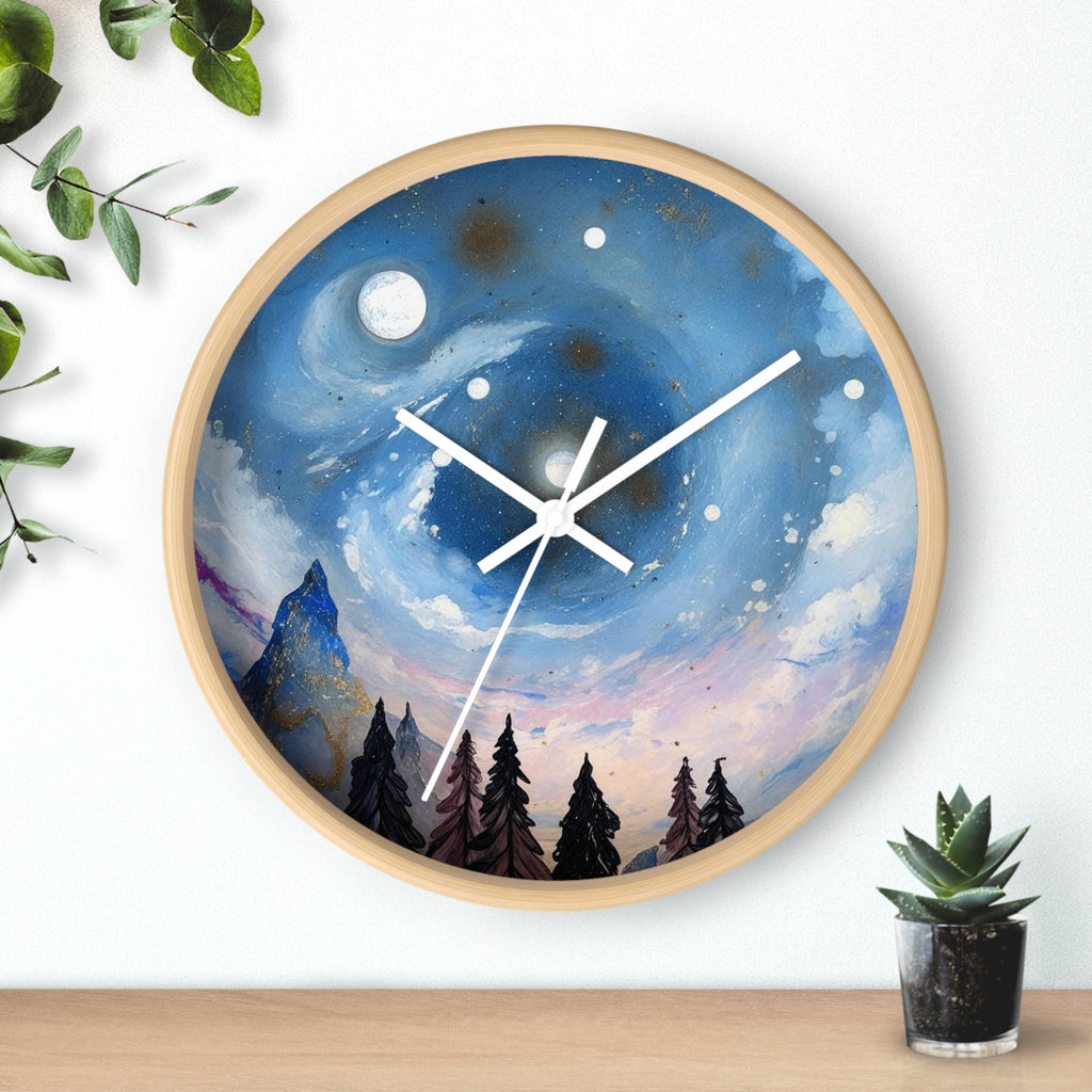 Celestial Landscape Wall Clock - Inspirational Night Sky Decor