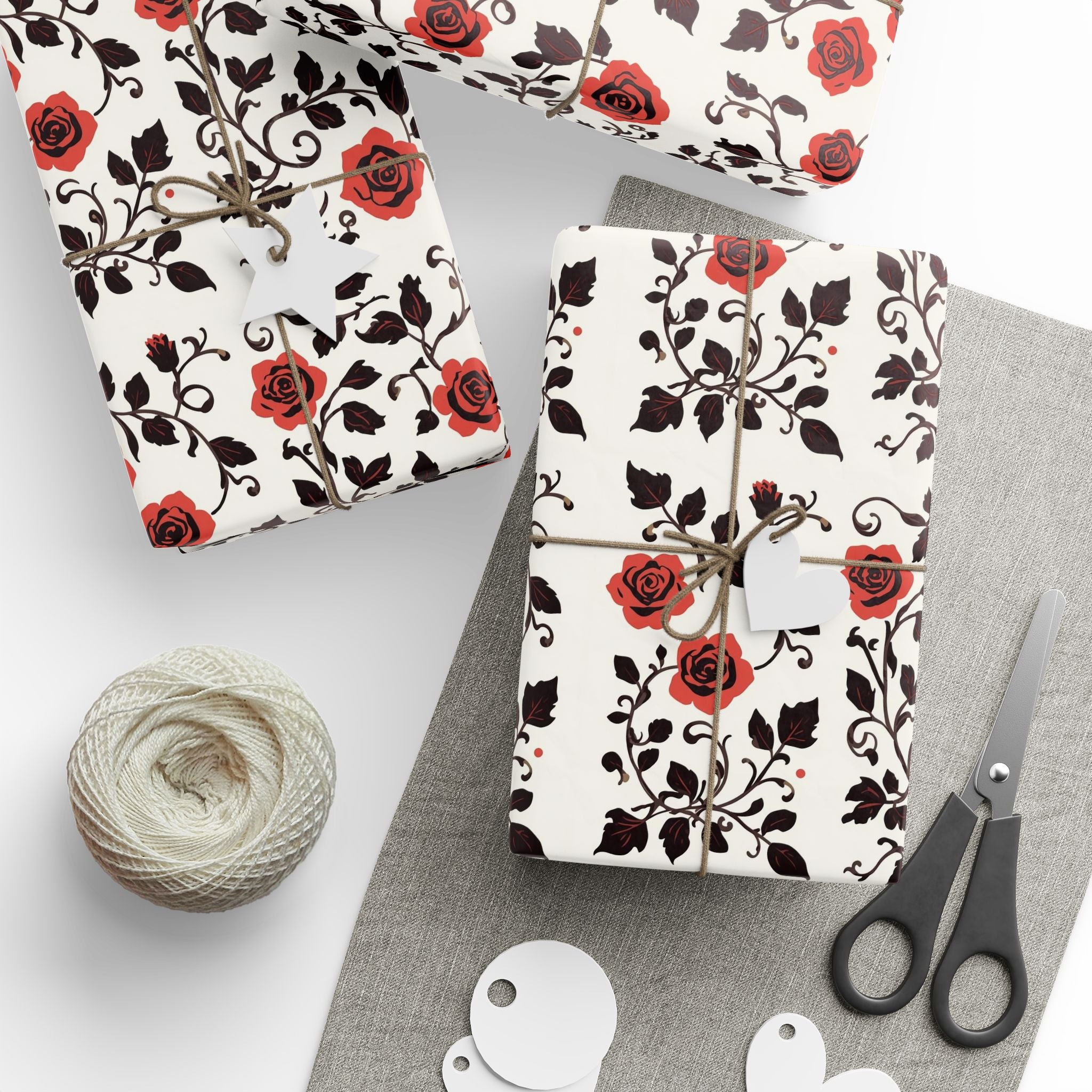 Wrapping Papers - Rose Black and White Classic Pattern, Gift Wrap, Floral Design, Wedding Gift Decor, Holiday Present Packaging
