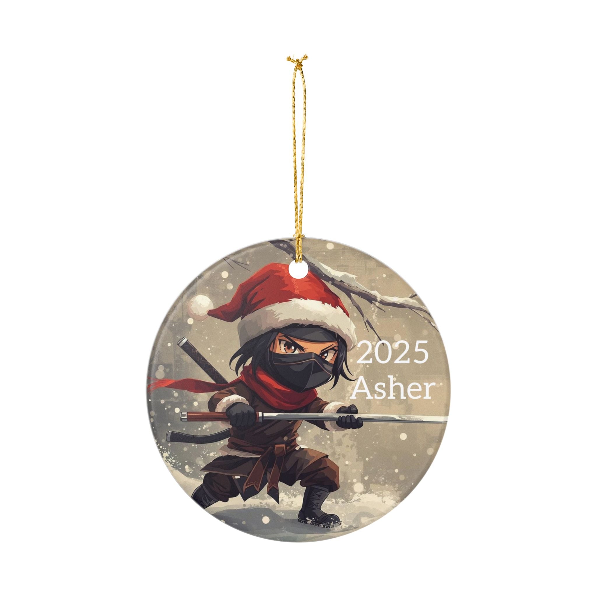 Custom Ninja Holiday Ceramic Ornament, Personalized Gift for Christmas, Tree Decoration, Ninja Lover, Keepsake, 2025 Asher