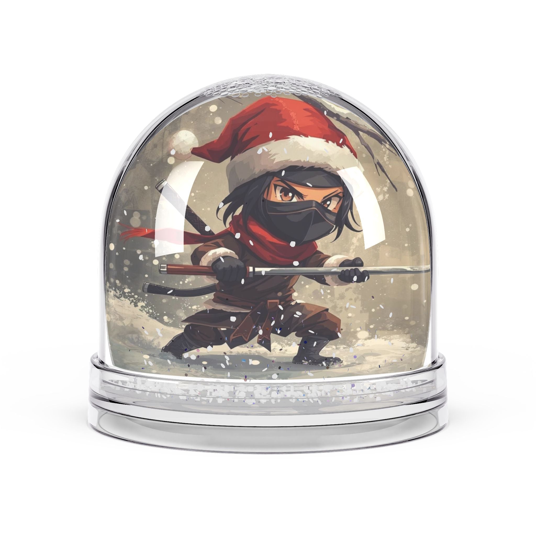 Ninja Santa Snow Globe - Holiday Decor, Christmas Gift, Winter Wonderland Decoration, Collectible Figurine, Seasonal Home Decor