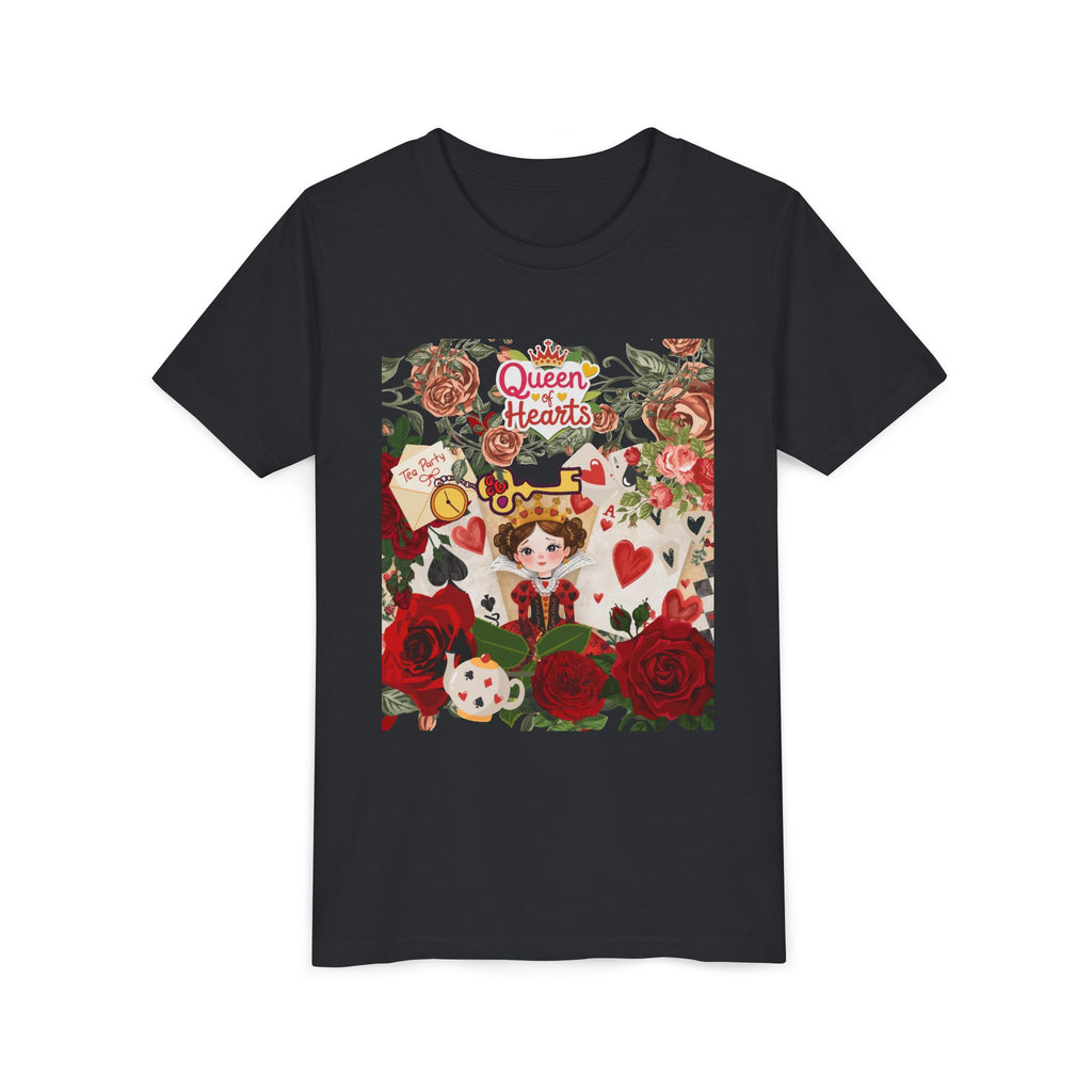 Youth Short Sleeve Tee with Floral Heart Design, Cute Love Tee for Kids, Perfect for Birthdays, Valentine's Day, Everyday Wear, Gift Idea