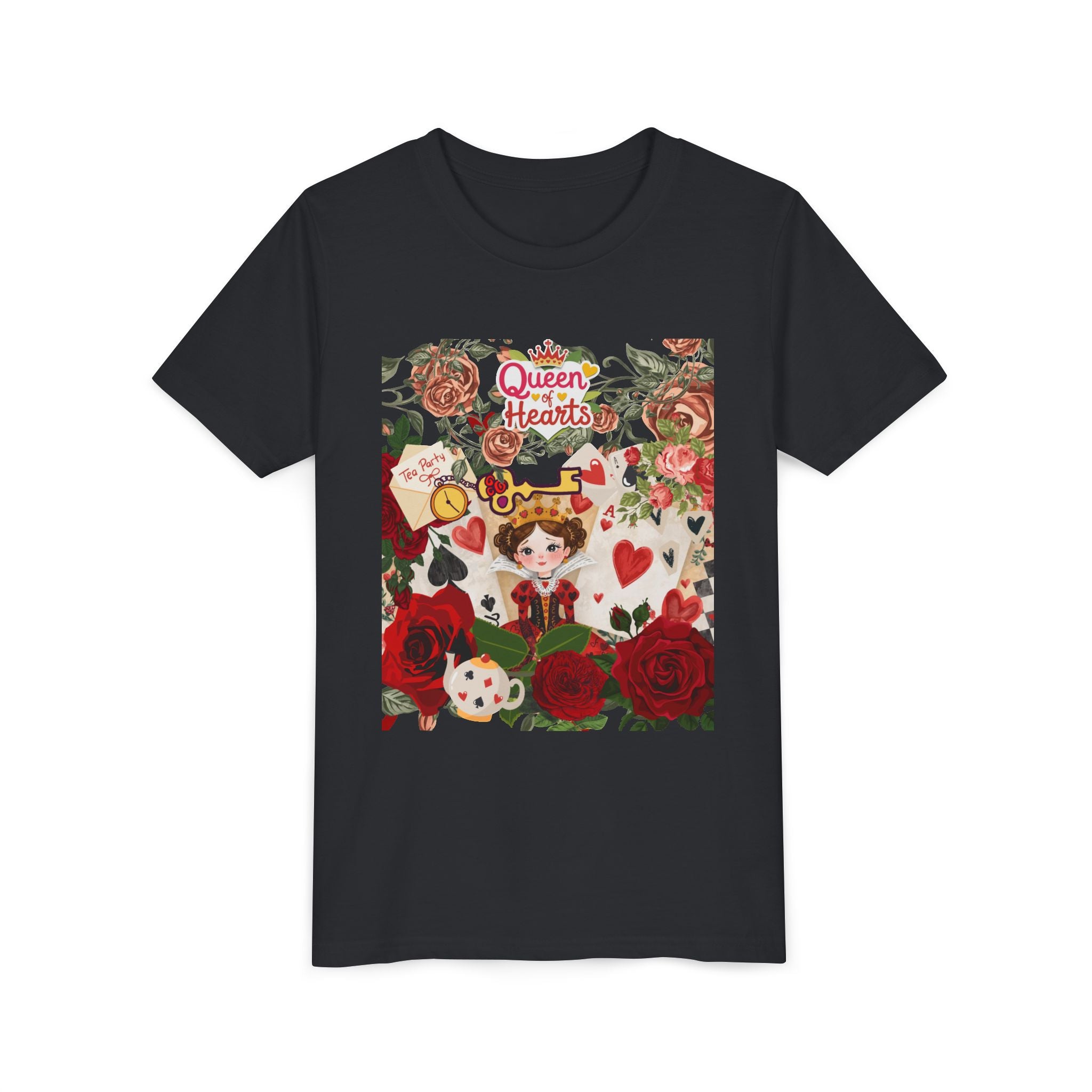 Youth Short Sleeve Tee with Floral Heart Design, Cute Love Tee for Kids, Perfect for Birthdays, Valentine's Day, Everyday Wear, Gift Idea