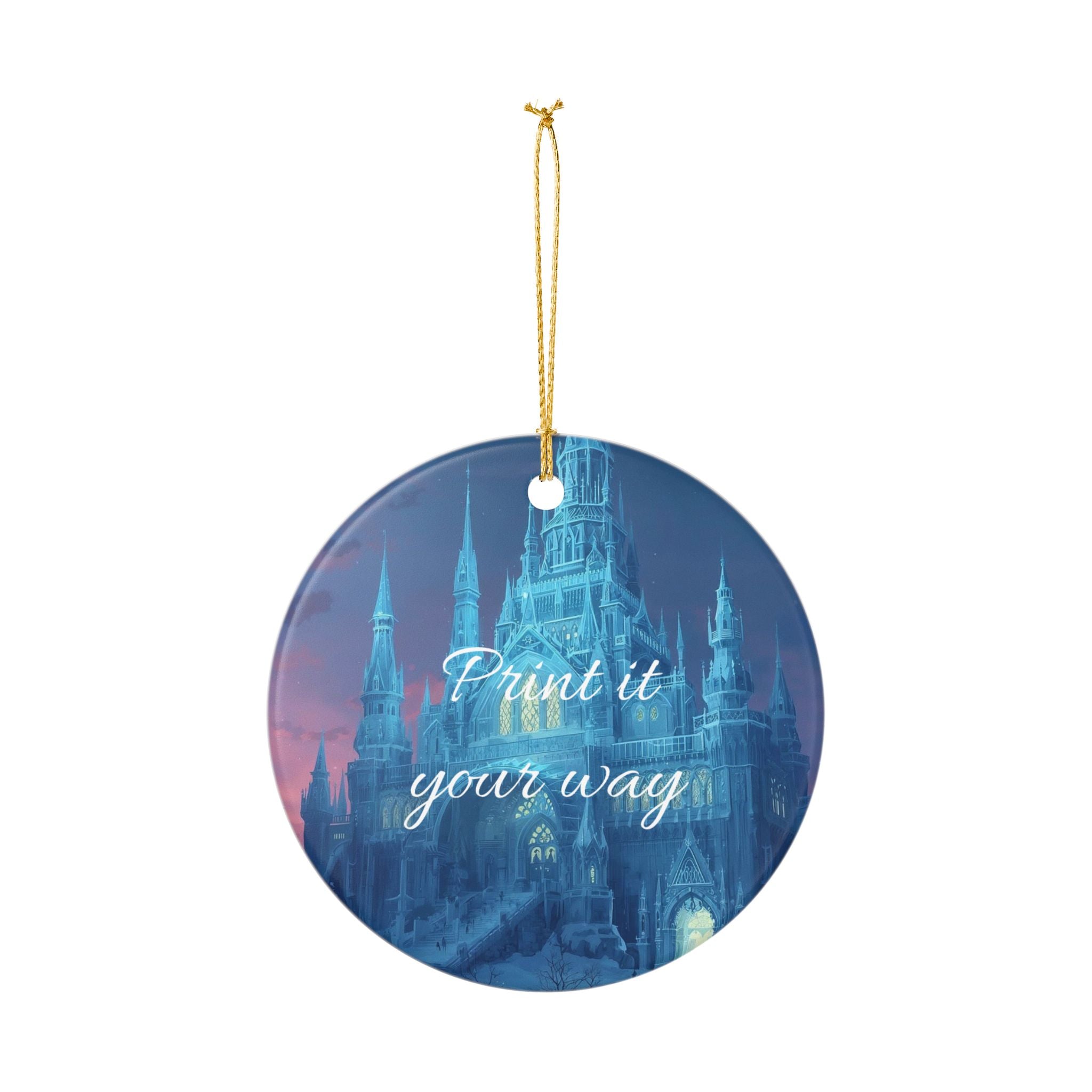 Fantasy Castle Ceramic Ornament, Holiday Decor, Customizable Gift, Winter Wonderland, Home Decoration, Magical Keepsake