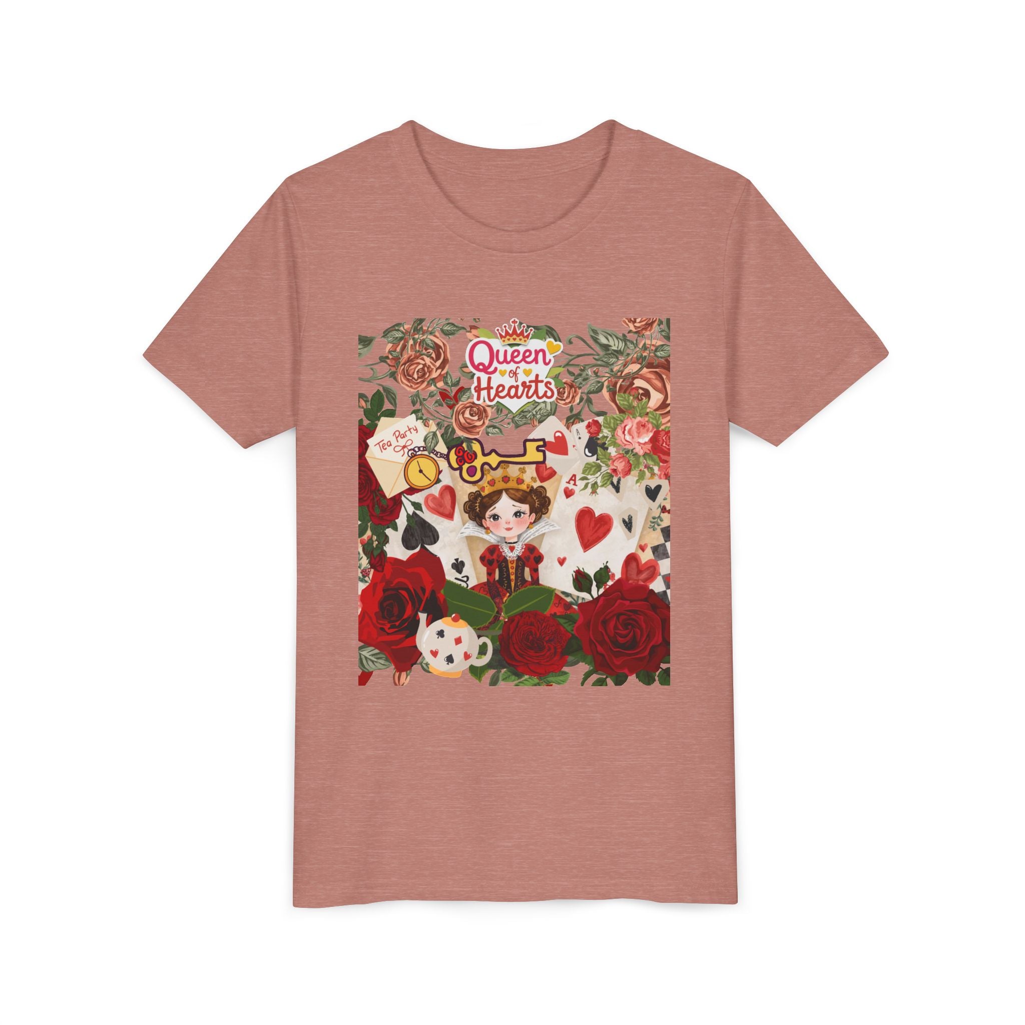 Youth Short Sleeve Tee with Floral Heart Design, Cute Love Tee for Kids, Perfect for Birthdays, Valentine's Day, Everyday Wear, Gift Idea