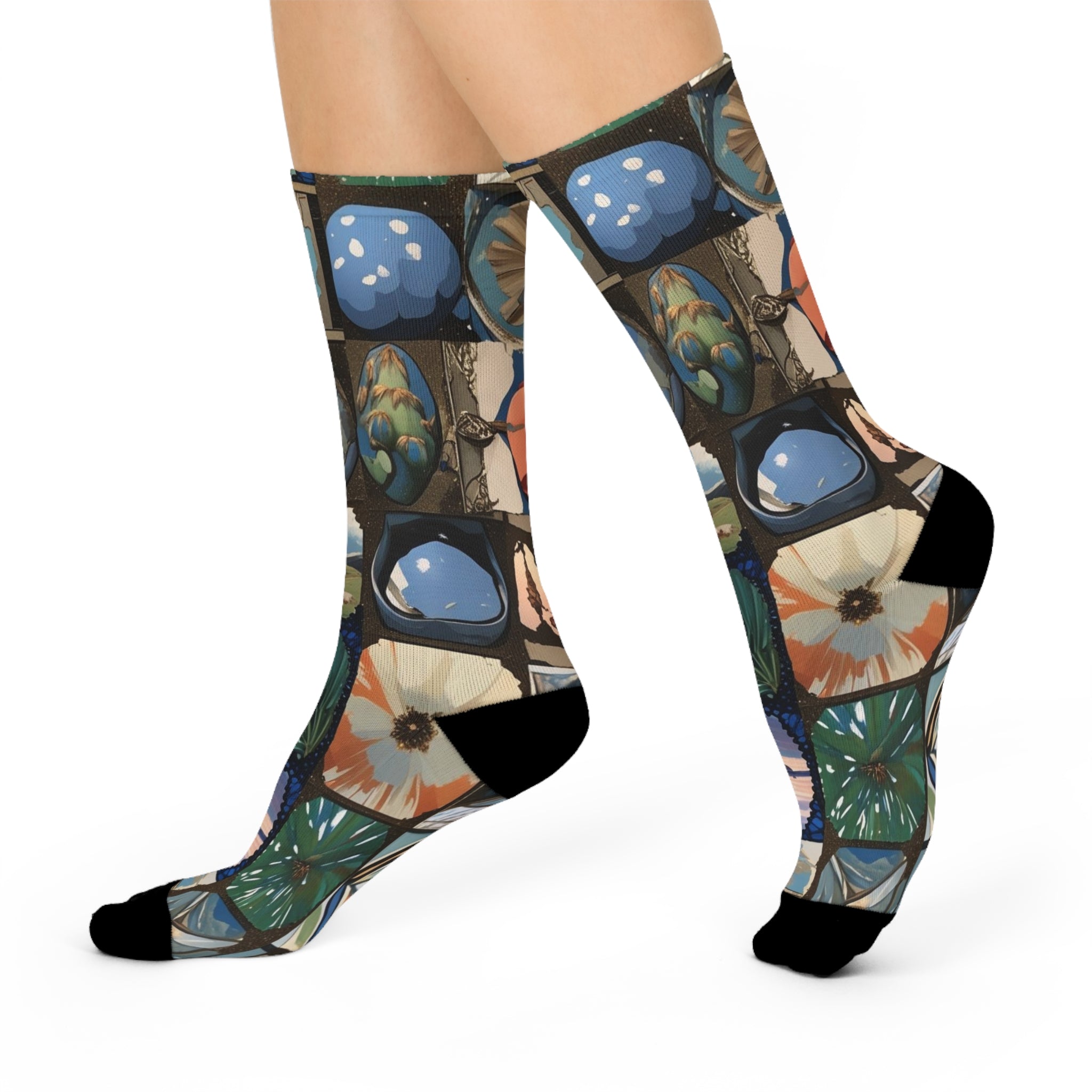Abstract Art Print Cushioned Crew Socks, Colorful Painterly Sock, Fun Graphic Print Footwear, Unique Crew Sock Gift, Artistic Print Sock