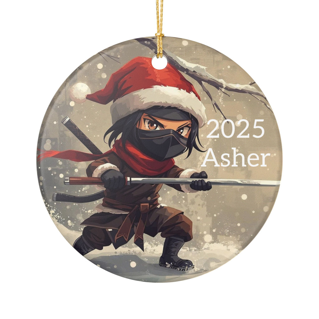 Custom Ninja Holiday Ceramic Ornament, Personalized Gift for Christmas, Tree Decoration, Ninja Lover, Keepsake, 2025 Asher