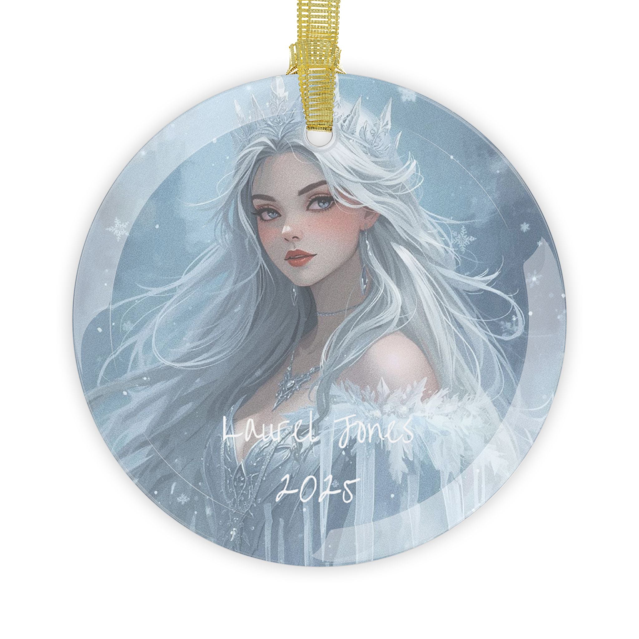 Glass Ornaments, Anime Style Snow Queen Ornament, Frozen Princess Decor, Winter Wonderland Decoration, Magical Ice Queen Bauble, Holiday
