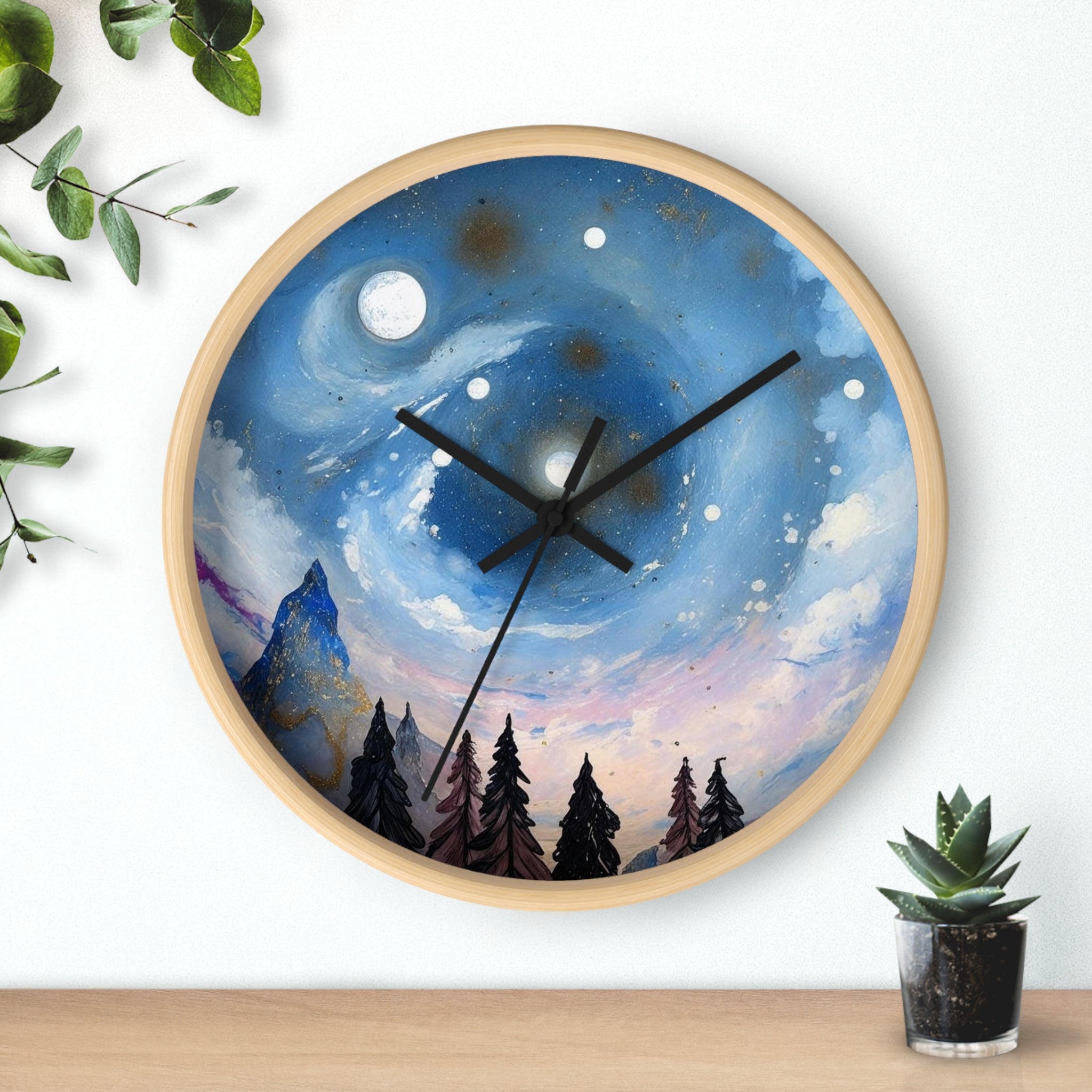 Celestial Landscape Wall Clock - Inspirational Night Sky Decor