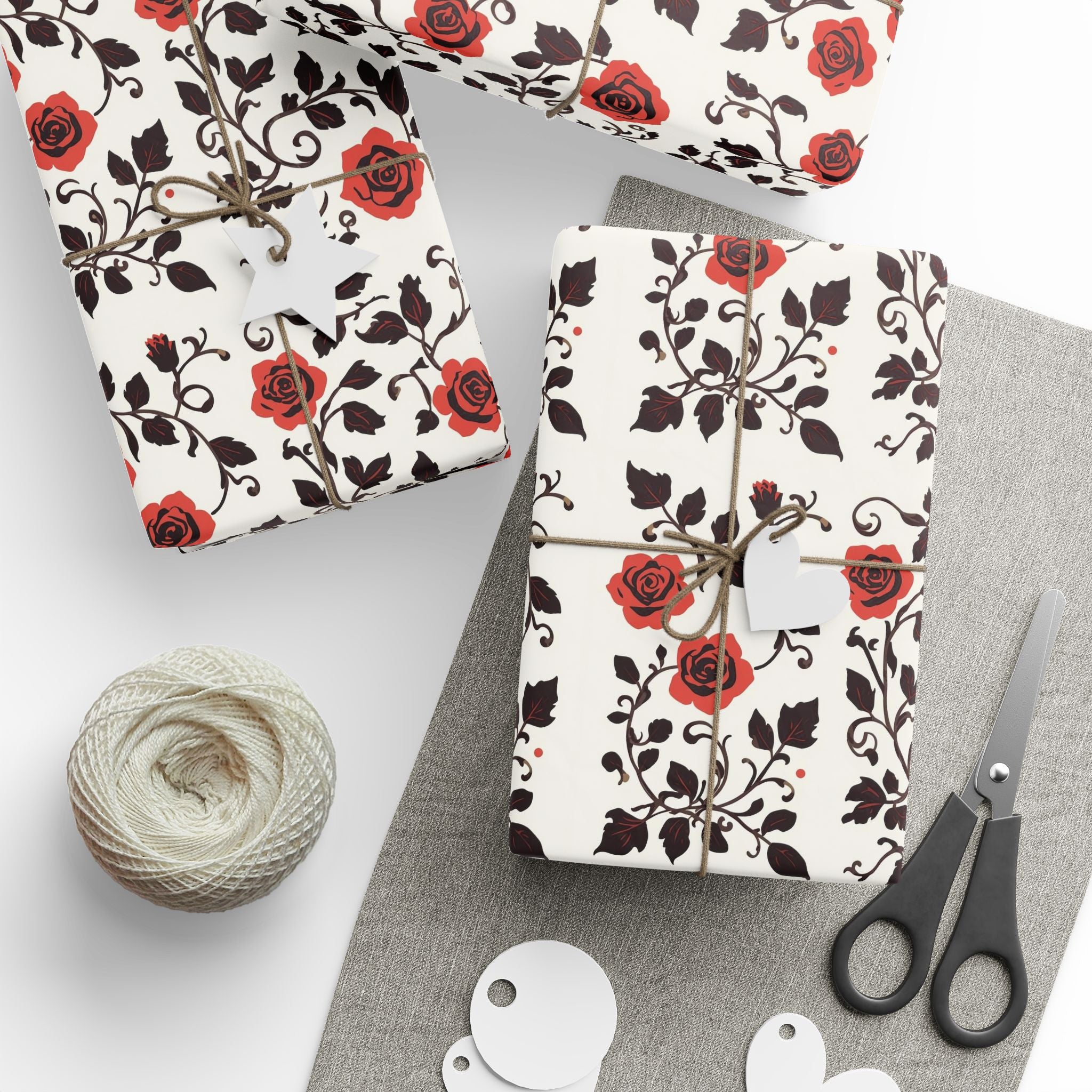 Wrapping Papers - Rose Black and White Classic Pattern, Gift Wrap, Floral Design, Wedding Gift Decor, Holiday Present Packaging