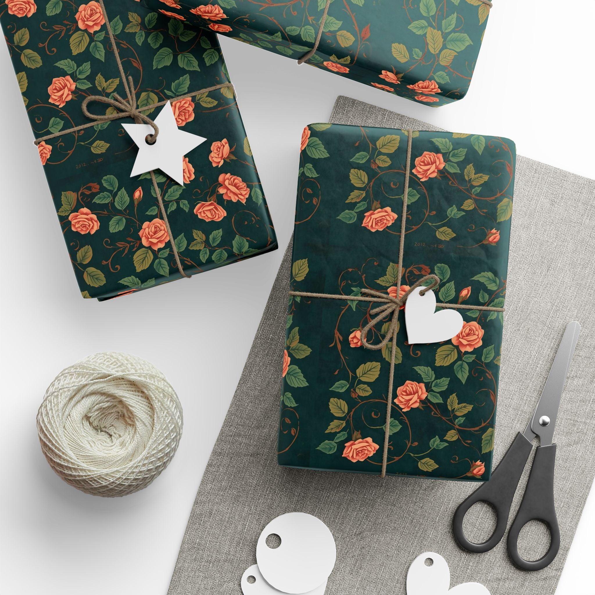 Wrapping Paper, Green Rose Pattern Classic Design - Floral Gift Wrap for Birthdays, Weddings, Holidays, Crafting, Scrapbooking, Decor