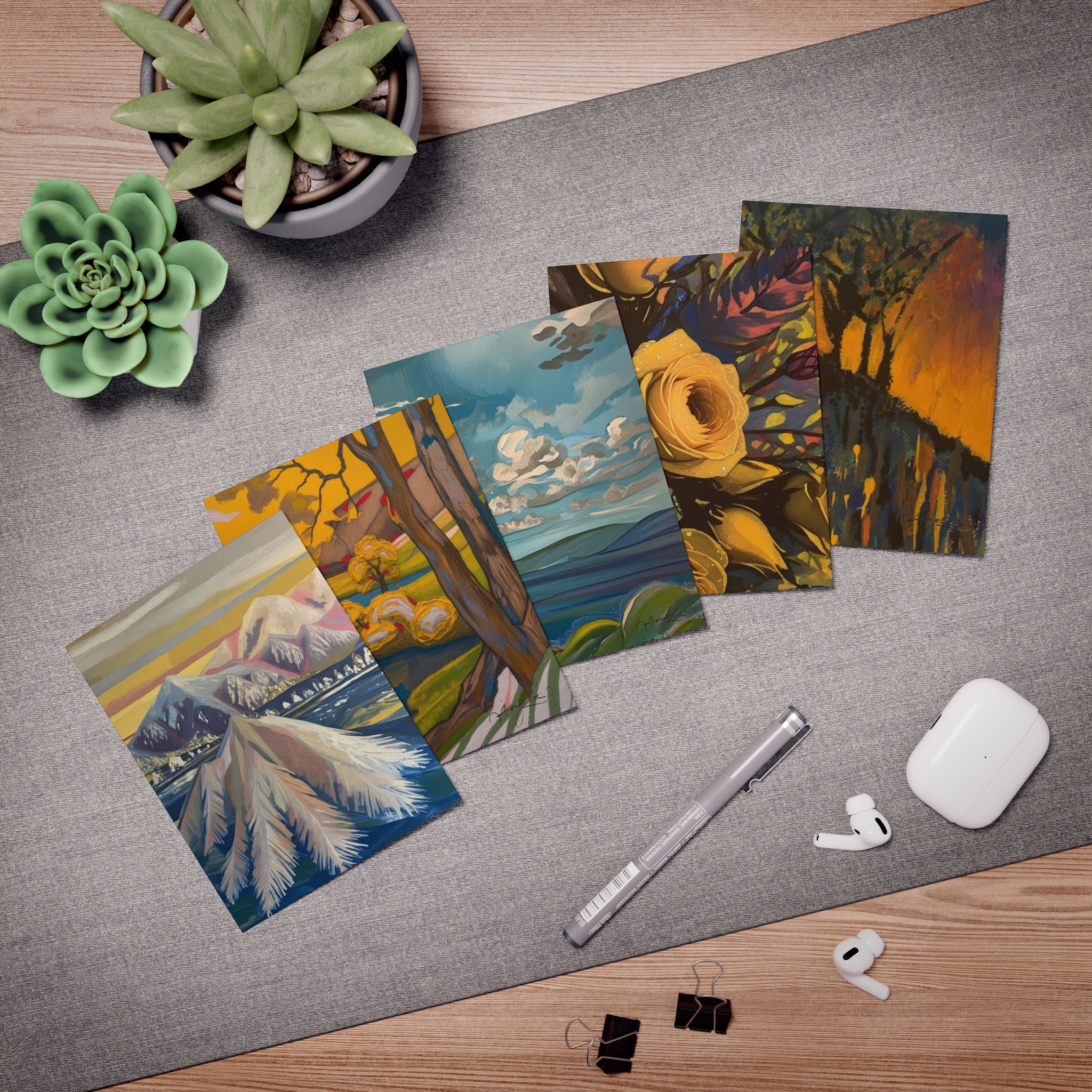 Colorful Art Greeting Cards, Handmade Card Set, Floral and Landscape Design, Special Occasions, Gift Cards, Stationery Pack