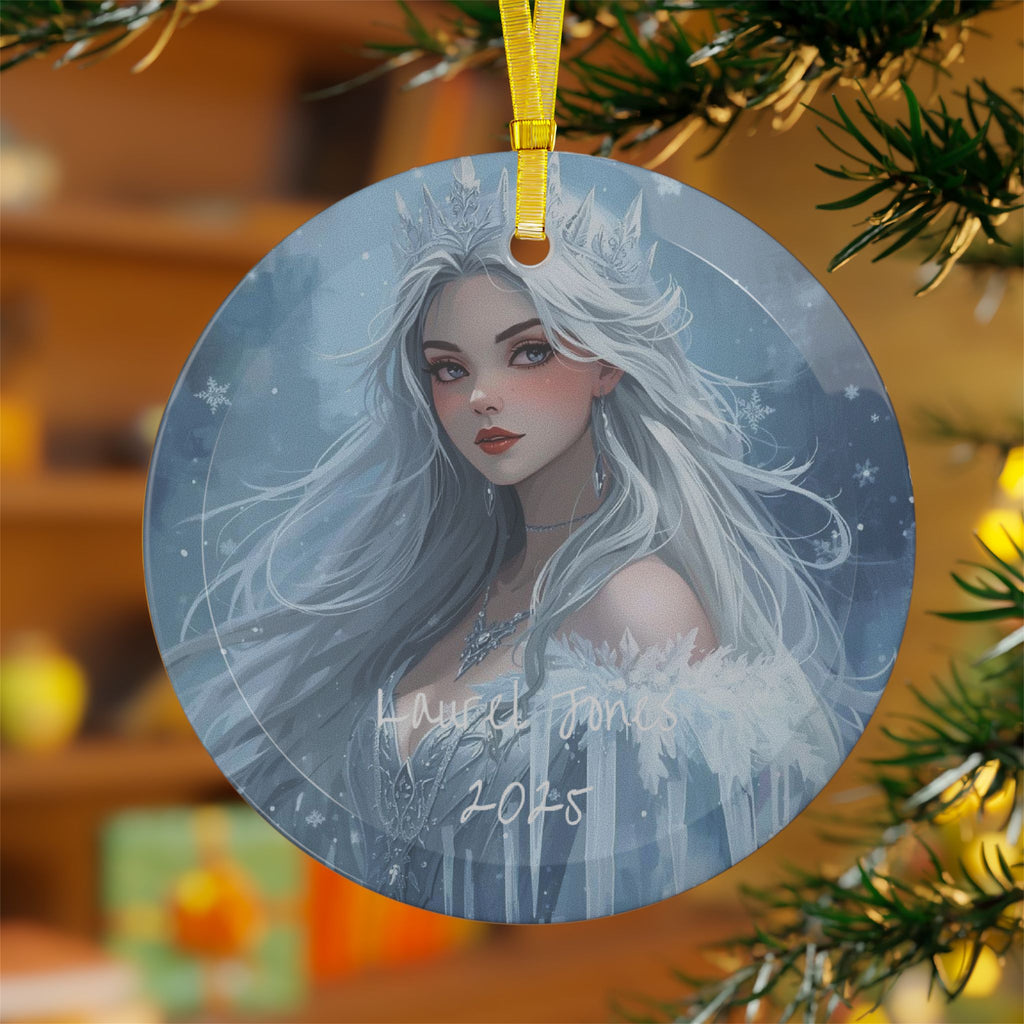 Glass Ornaments, Anime Style Snow Queen Ornament, Frozen Princess Decor, Winter Wonderland Decoration, Magical Ice Queen Bauble, Holiday