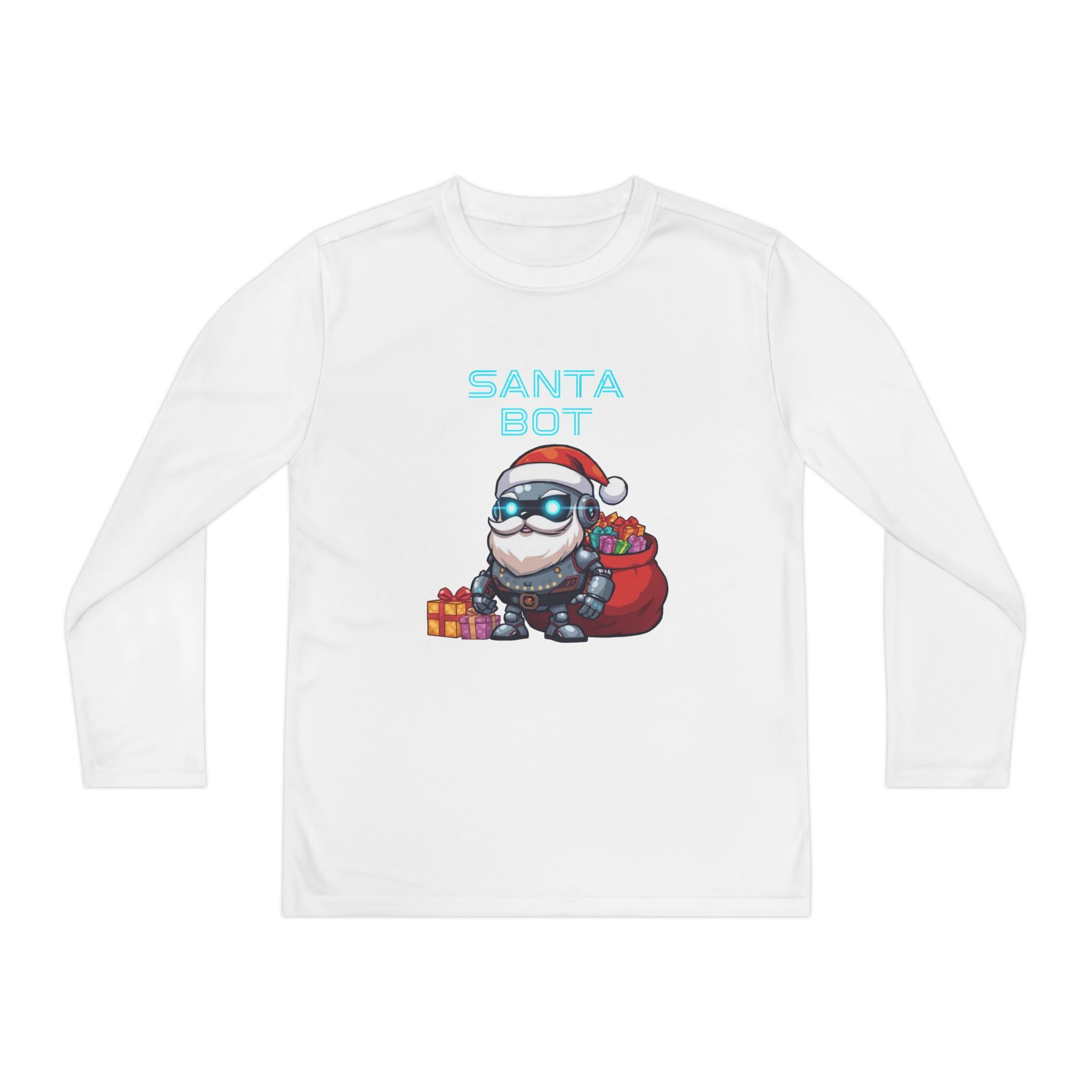 Youth Long Sleeve Holiday Graphic Tee, Cool Santa Bot Shirt for Kids, Christmas Gift for Boys, Winter Apparel, Fun Holiday Wear