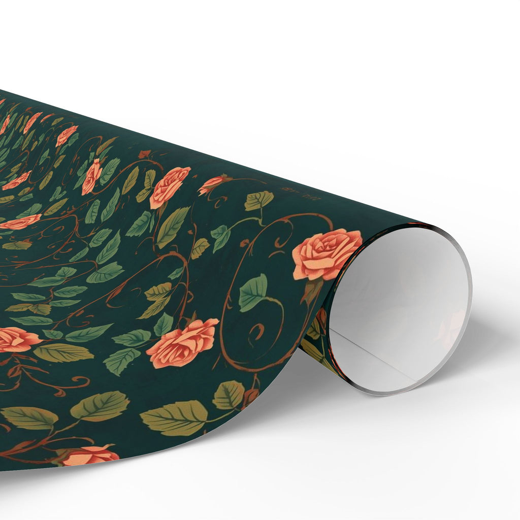 Wrapping Paper, Green Rose Pattern Classic Design - Floral Gift Wrap for Birthdays, Weddings, Holidays, Crafting, Scrapbooking, Decor