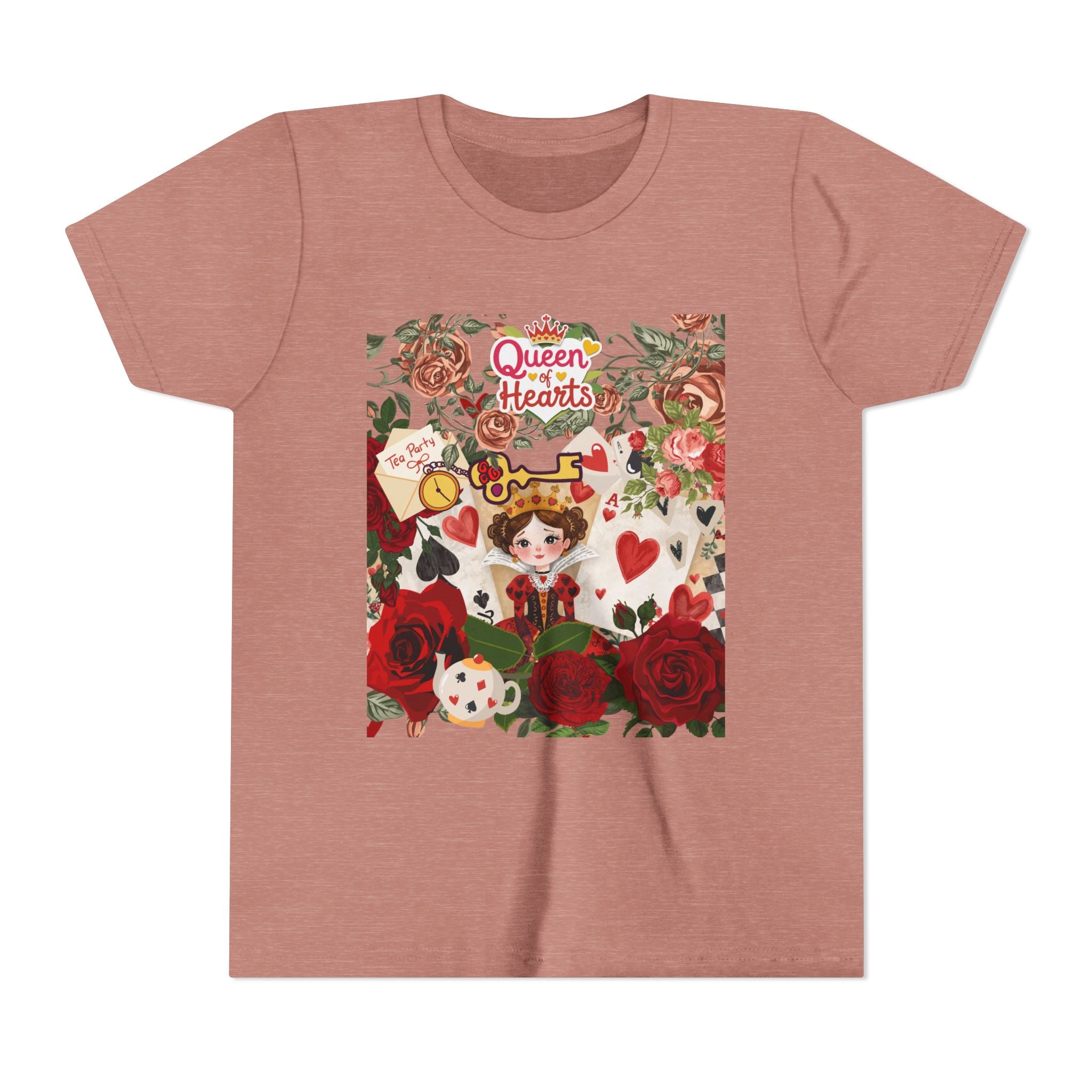 Youth Short Sleeve Tee with Floral Heart Design, Cute Love Tee for Kids, Perfect for Birthdays, Valentine's Day, Everyday Wear, Gift Idea