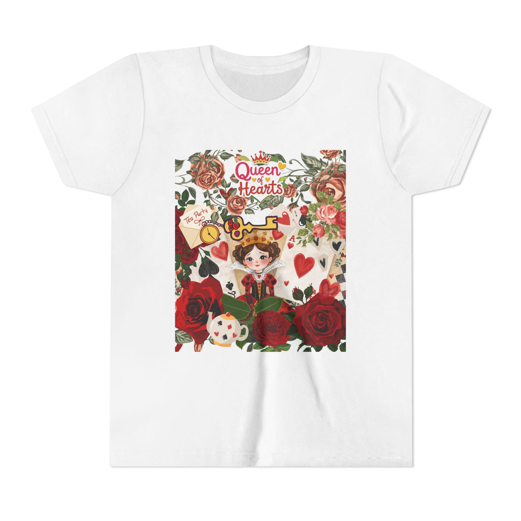 Youth Short Sleeve Tee with Floral Heart Design, Cute Love Tee for Kids, Perfect for Birthdays, Valentine's Day, Everyday Wear, Gift Idea
