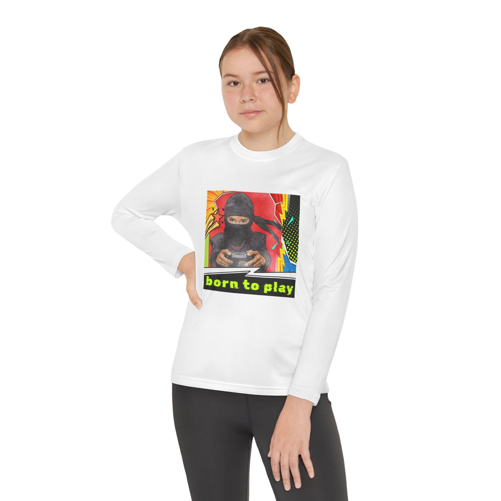 Youth Long Sleeve Ninja Tee - Born to Play, Gaming Shirt, Kids Activewear, Fun Playwear, Gift for Gamers
