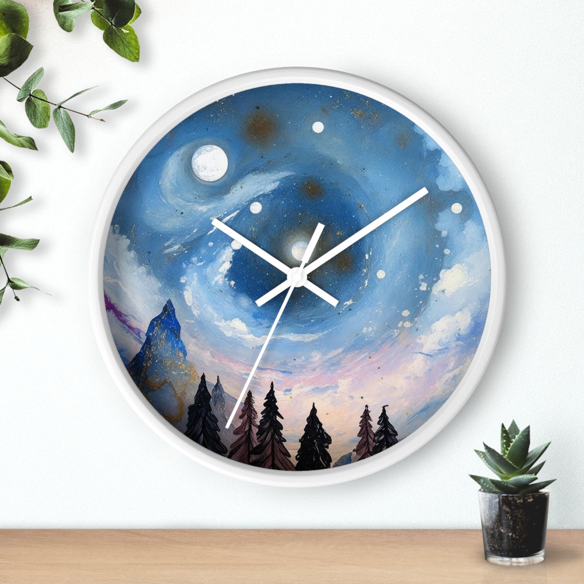 Celestial Landscape Wall Clock - Inspirational Night Sky Decor
