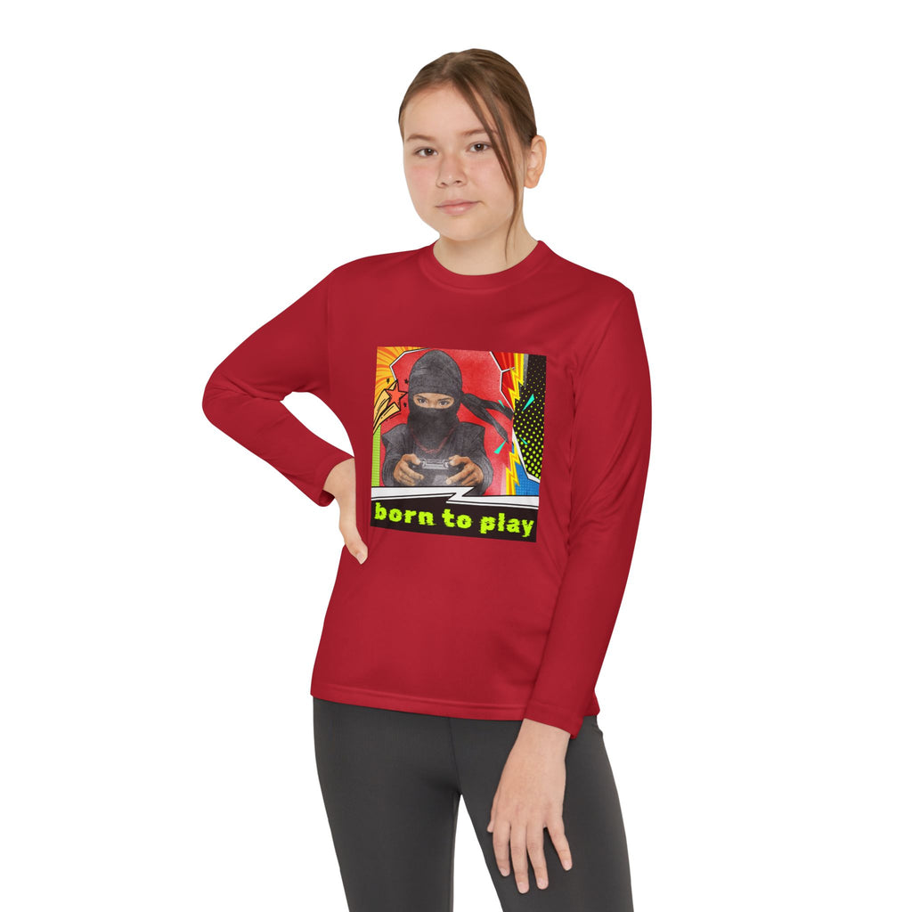 Youth Long Sleeve Ninja Tee - Born to Play, Gaming Shirt, Kids Activewear, Fun Playwear, Gift for Gamers