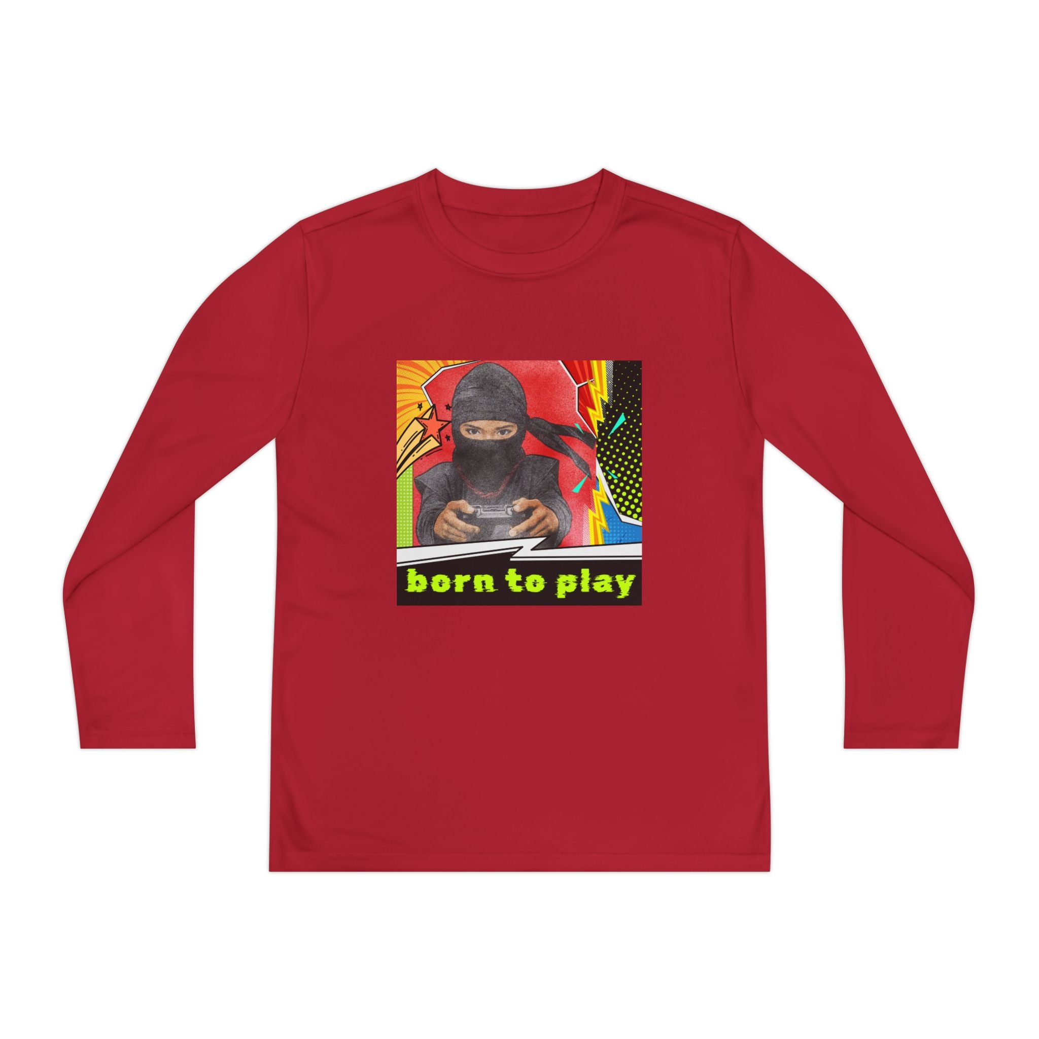 Youth Long Sleeve Ninja Tee - Born to Play, Gaming Shirt, Kids Activewear, Fun Playwear, Gift for Gamers