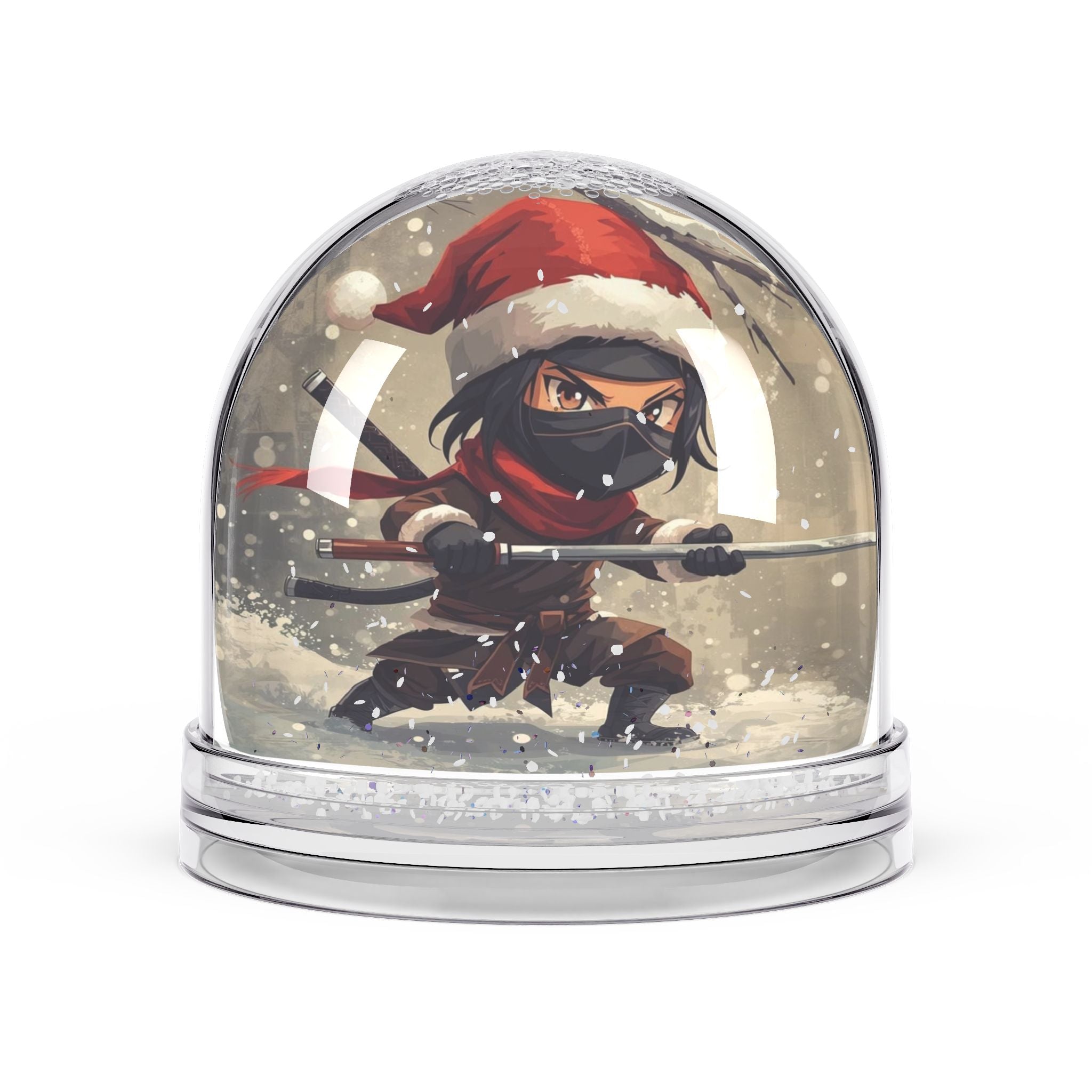 Ninja Santa Snow Globe - Holiday Decor, Christmas Gift, Winter Wonderland Decoration, Collectible Figurine, Seasonal Home Decor