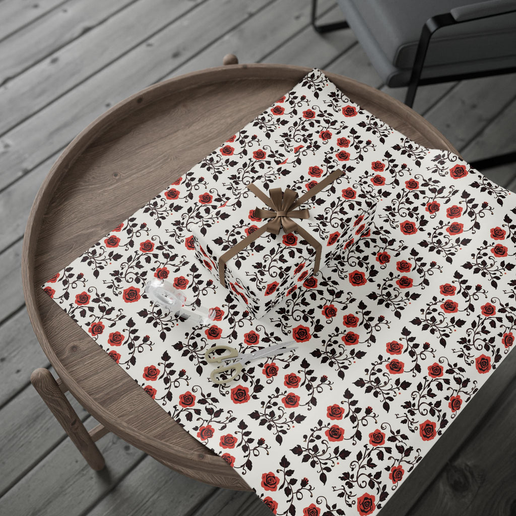 Wrapping Papers - Rose Black and White Classic Pattern, Gift Wrap, Floral Design, Wedding Gift Decor, Holiday Present Packaging