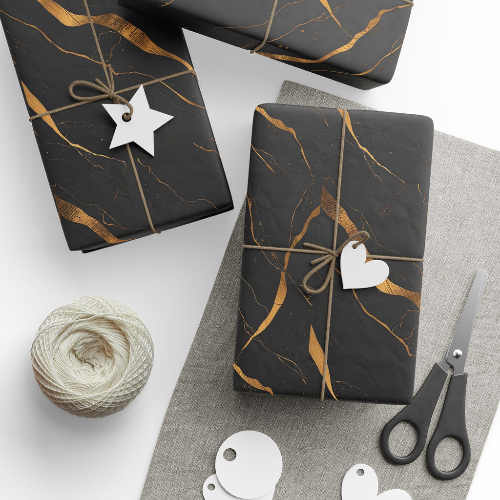 Elegant Black and Gold Wrapping Paper Roll, Luxury Gift Wrap for Christmas, Birthdays, Weddings, and Special Occasions