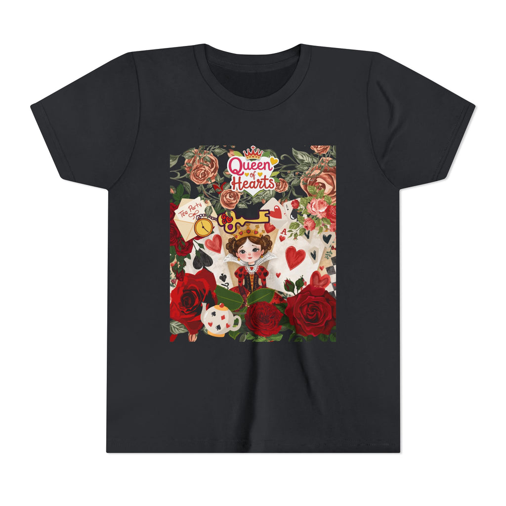 Youth Short Sleeve Tee with Floral Heart Design, Cute Love Tee for Kids, Perfect for Birthdays, Valentine's Day, Everyday Wear, Gift Idea