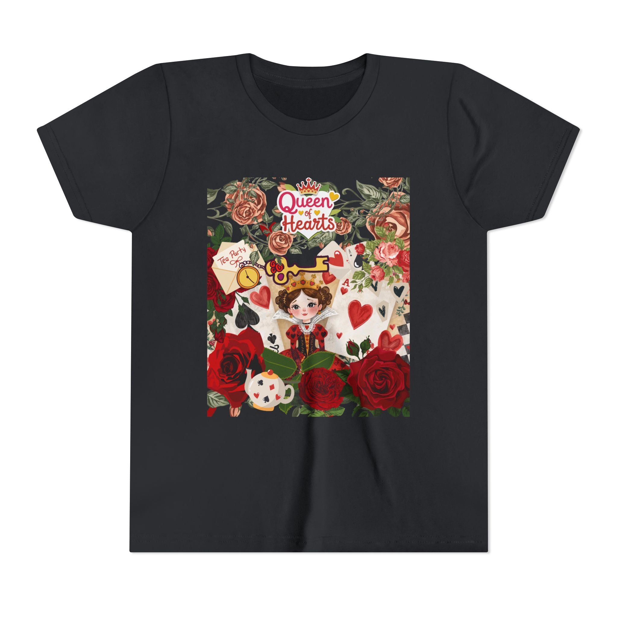 Youth Short Sleeve Tee with Floral Heart Design, Cute Love Tee for Kids, Perfect for Birthdays, Valentine's Day, Everyday Wear, Gift Idea