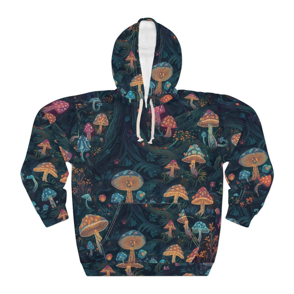 Whimsical Mushroom AOP Hoodie, Unisex Fall Fashion, Cozy Pullover for Nature Lovers, Perfect Gift for Festivals, Eco-Friendly Apparel