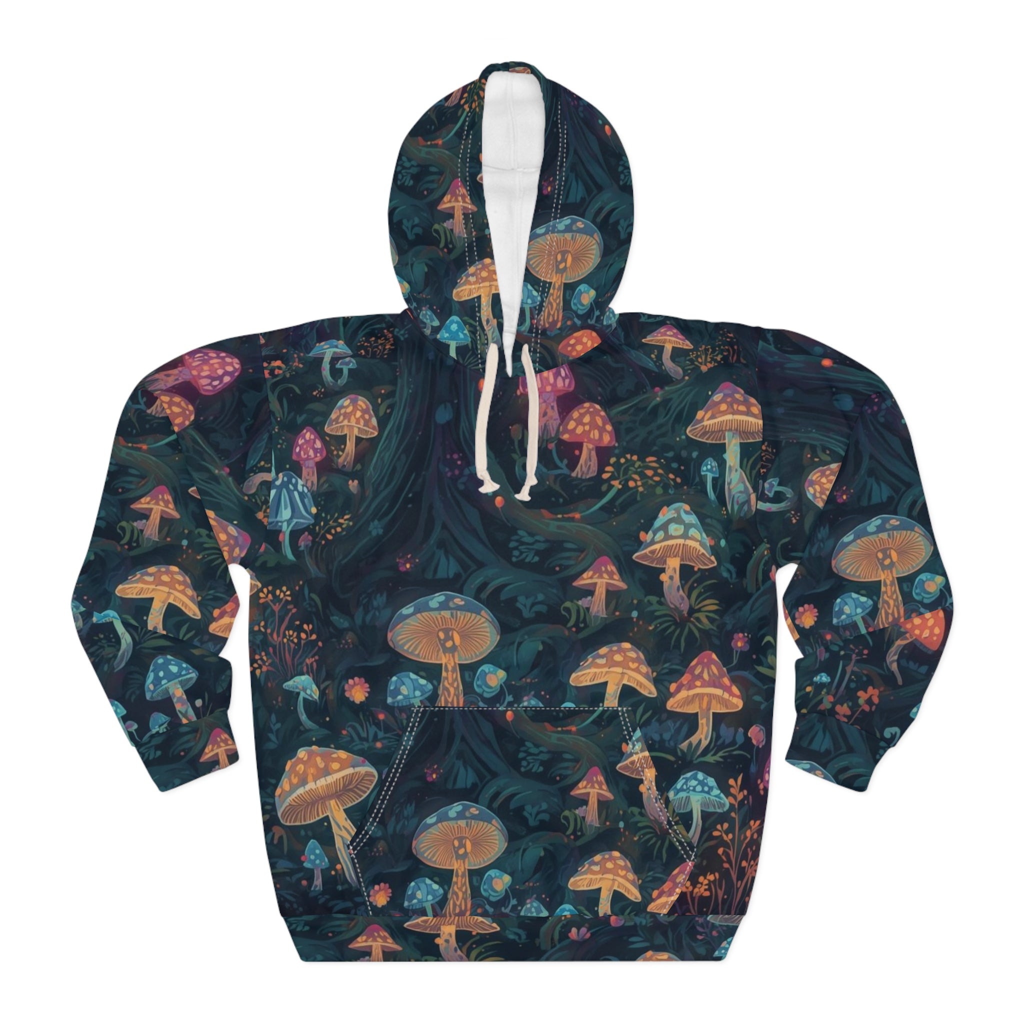 Whimsical Mushroom AOP Hoodie, Unisex Fall Fashion, Cozy Pullover for Nature Lovers, Perfect Gift for Festivals, Eco-Friendly Apparel