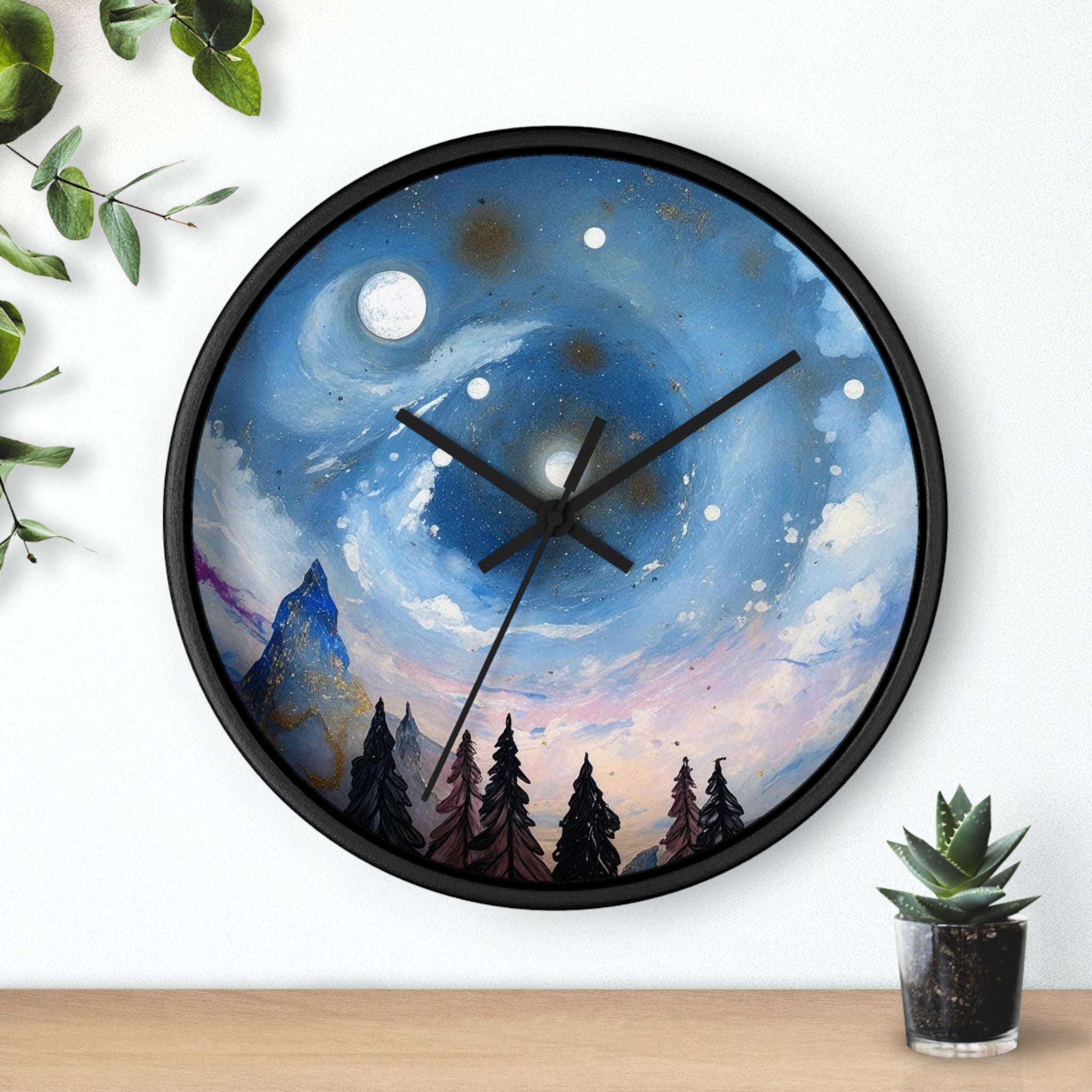 Celestial Landscape Wall Clock - Inspirational Night Sky Decor