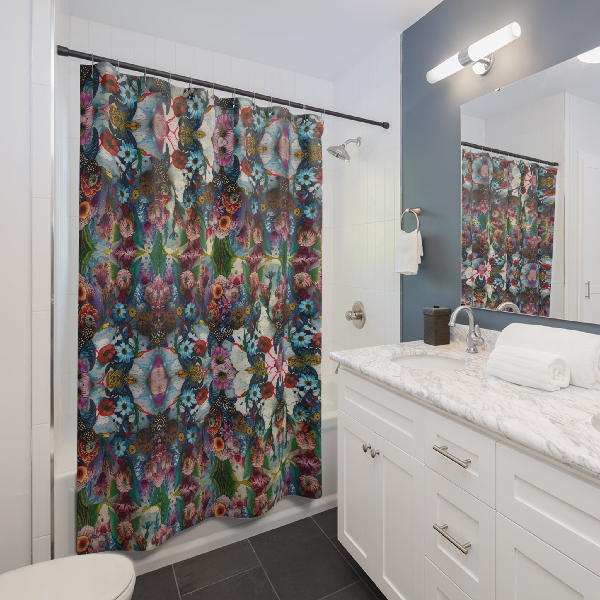 Vibrant Floral Shower Curtain, Bohemian Bathroom Decor, Colorful Floral Print, Home Spa Accent, Gift for Flower Lovers