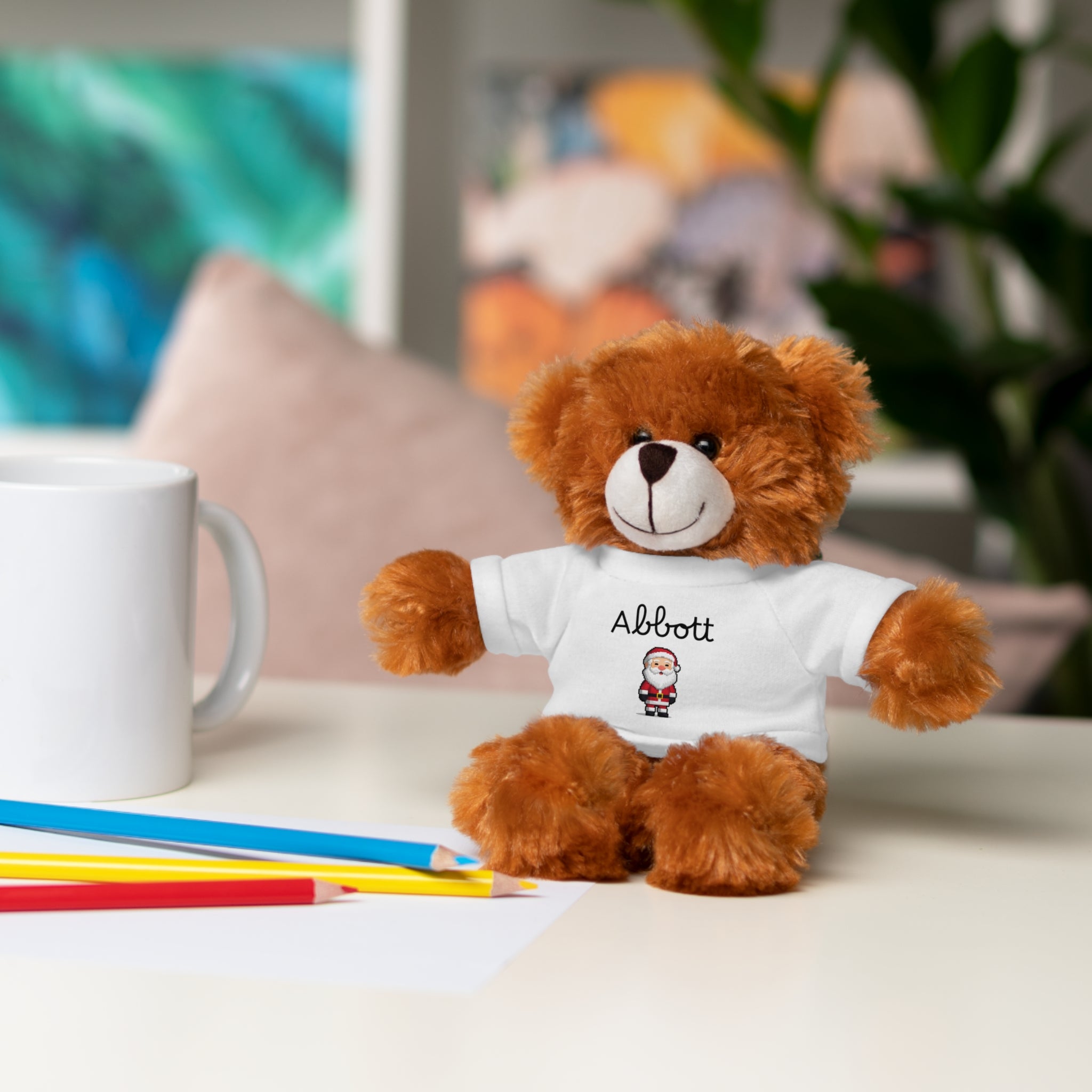 Personalized Tees on Stuffed Animals, Cute Gift for Kids, Birthday, Holidays, Plush Toy, Custom Bear