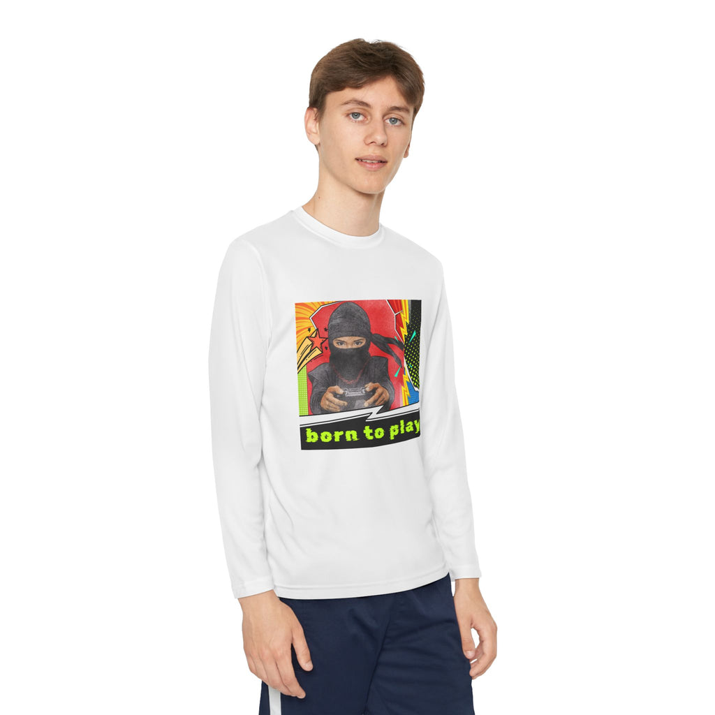Youth Long Sleeve Ninja Tee - Born to Play, Gaming Shirt, Kids Activewear, Fun Playwear, Gift for Gamers
