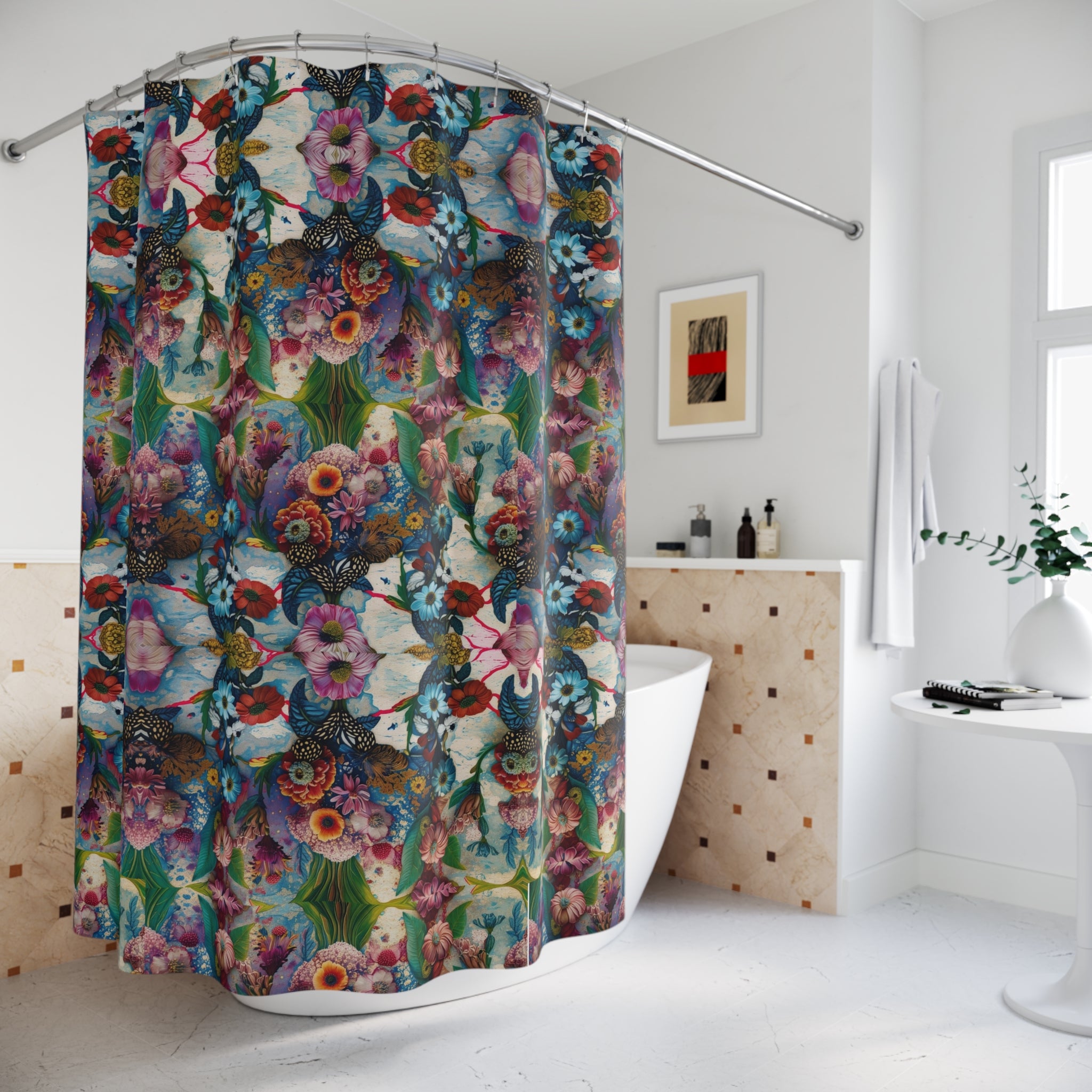 Vibrant Floral Shower Curtain, Bohemian Bathroom Decor, Colorful Floral Print, Home Spa Accent, Gift for Flower Lovers
