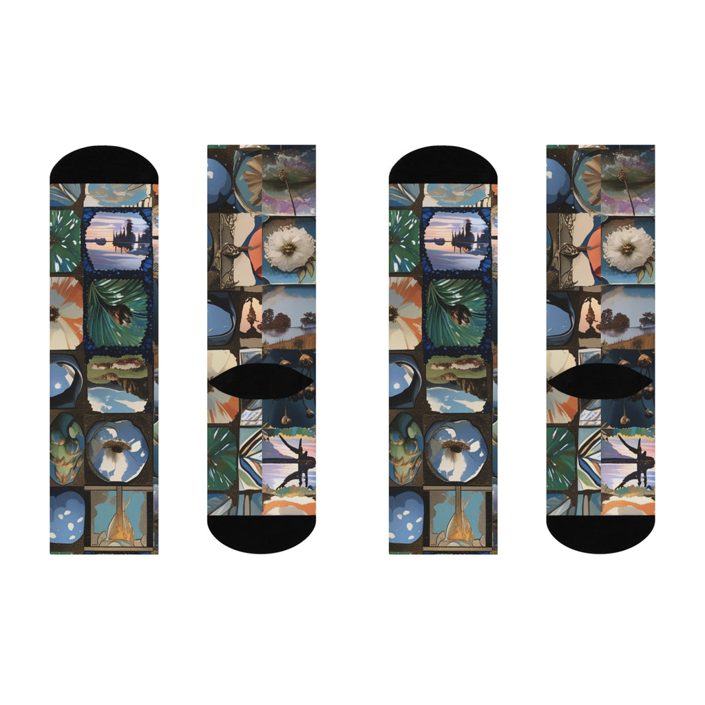 Abstract Art Print Cushioned Crew Socks, Colorful Painterly Sock, Fun Graphic Print Footwear, Unique Crew Sock Gift, Artistic Print Sock