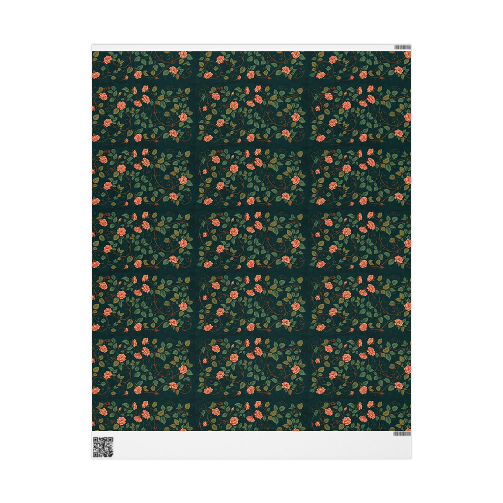Wrapping Paper, Green Rose Pattern Classic Design - Floral Gift Wrap for Birthdays, Weddings, Holidays, Crafting, Scrapbooking, Decor