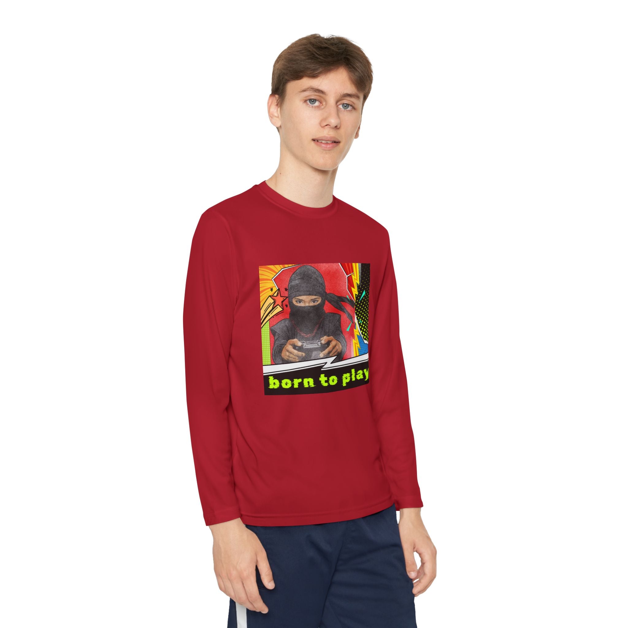Youth Long Sleeve Ninja Tee - Born to Play, Gaming Shirt, Kids Activewear, Fun Playwear, Gift for Gamers