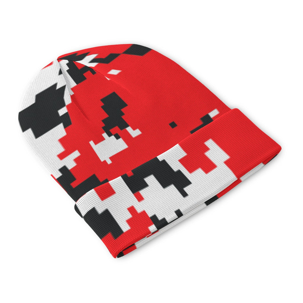 Pixels Red Black and White All-Over Print Knitted Hat