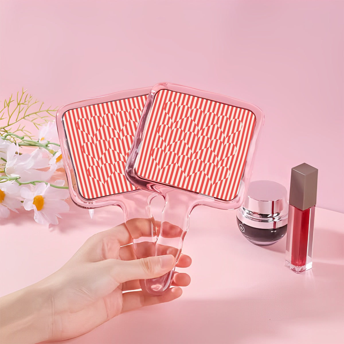 Classic Line Pattern Handheld Mirror