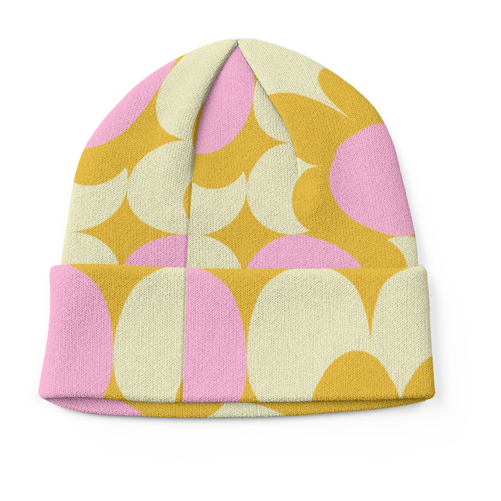 Pink Abstract Orange Print All-Over Print Knitted Hat