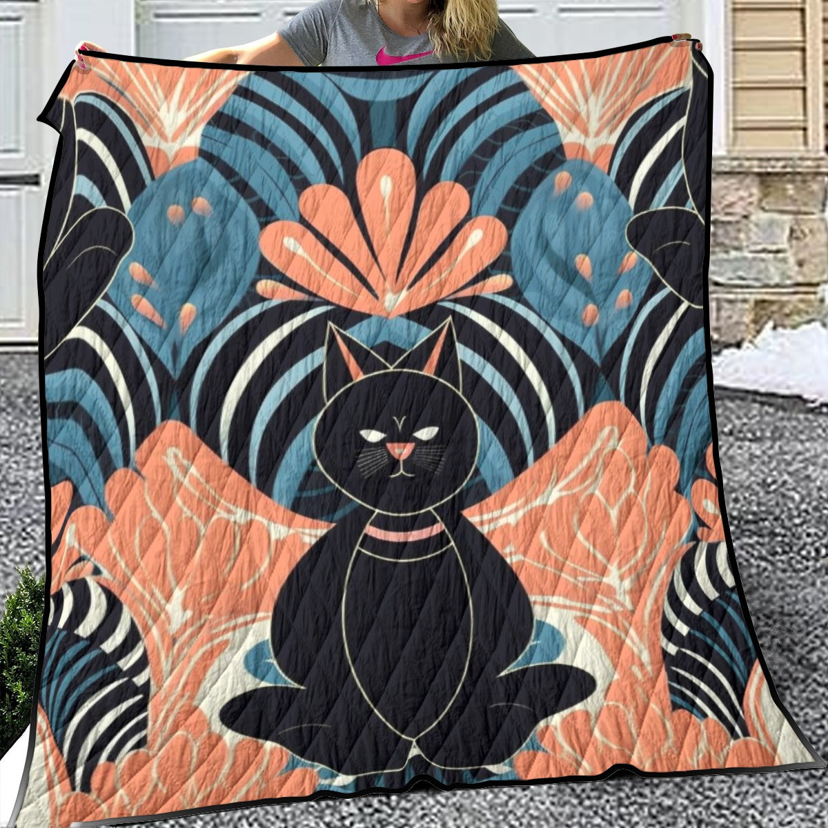 Abstract Black Cat Art Quilt
