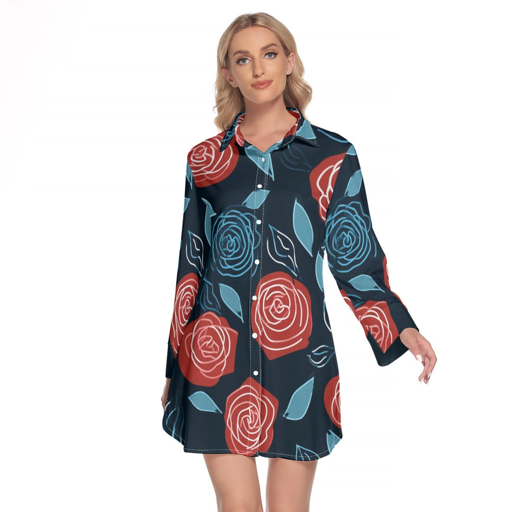 Classic Comfort Floral Lapel Shirt Dress