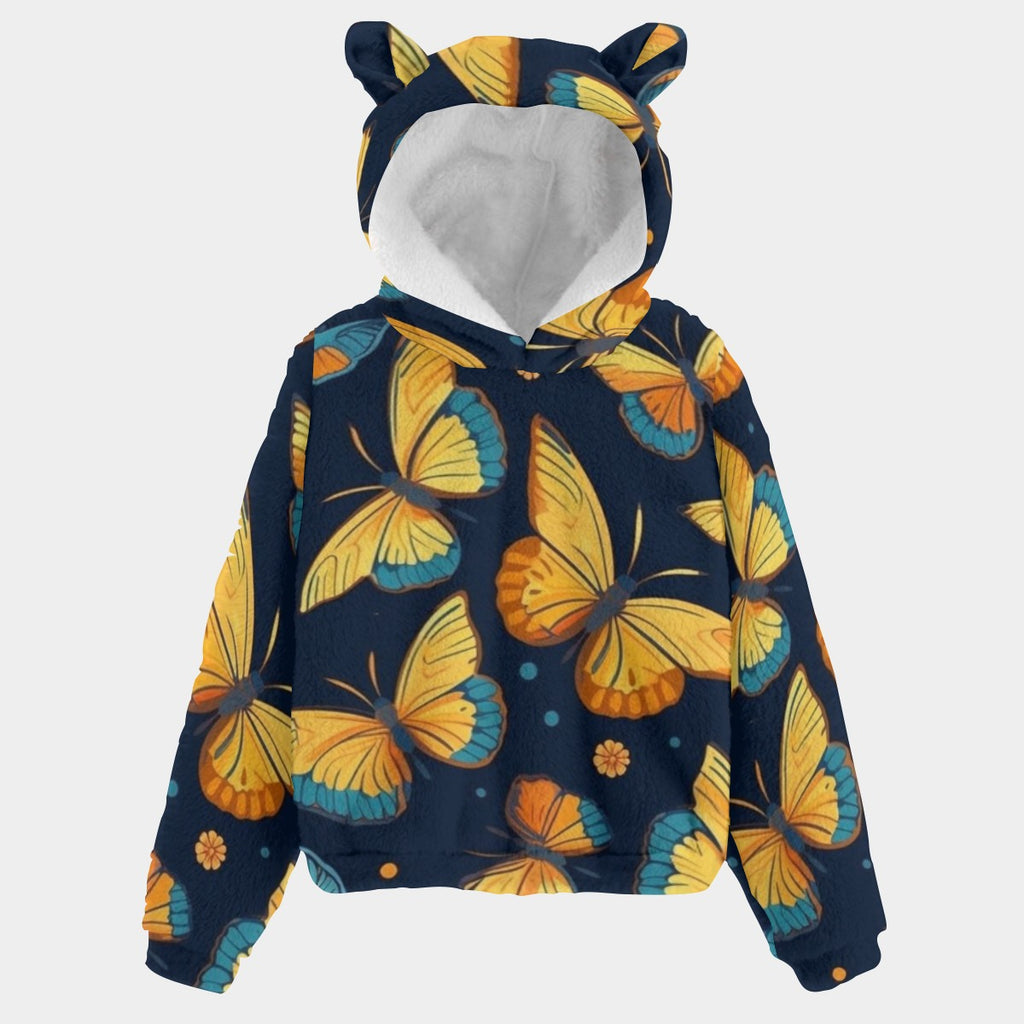 Cosmic Butterfly Fleece Hoodie with Ears