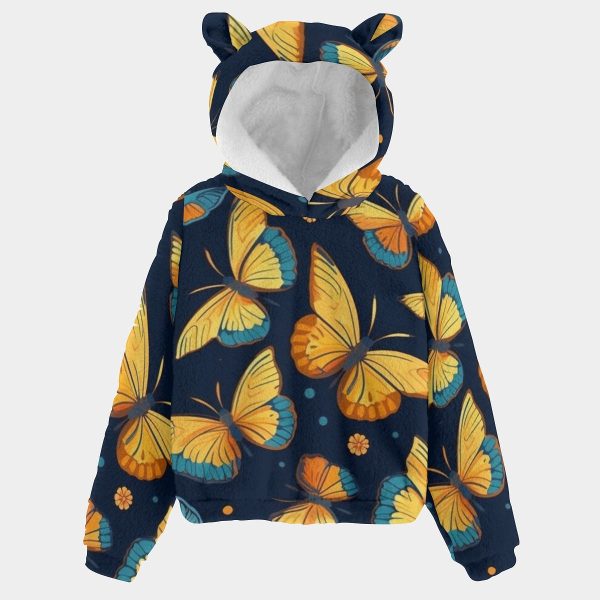 Cosmic Butterfly Fleece Hoodie with Ears